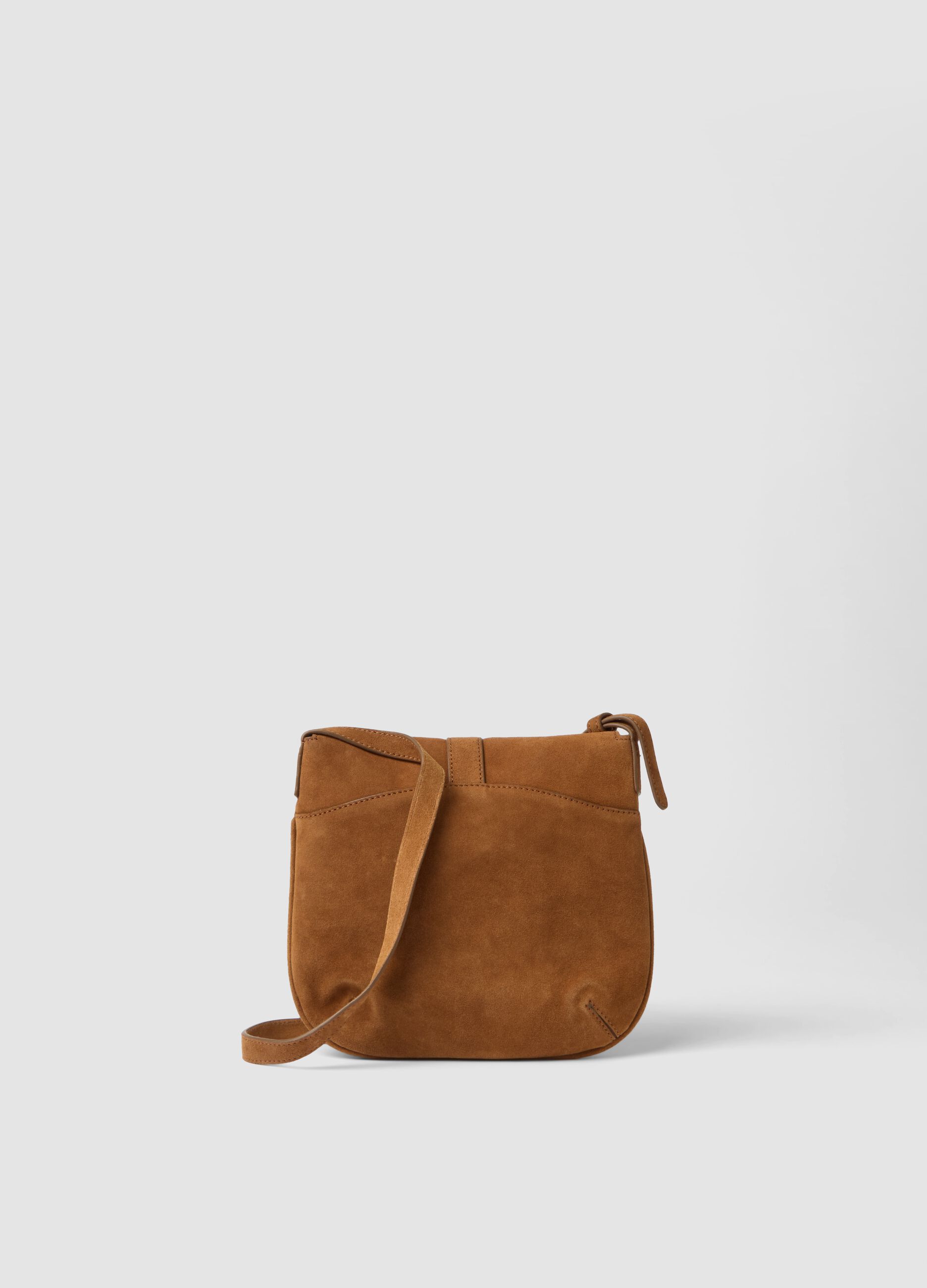 Borsa a tracolla marrone in vera pelle con borchie