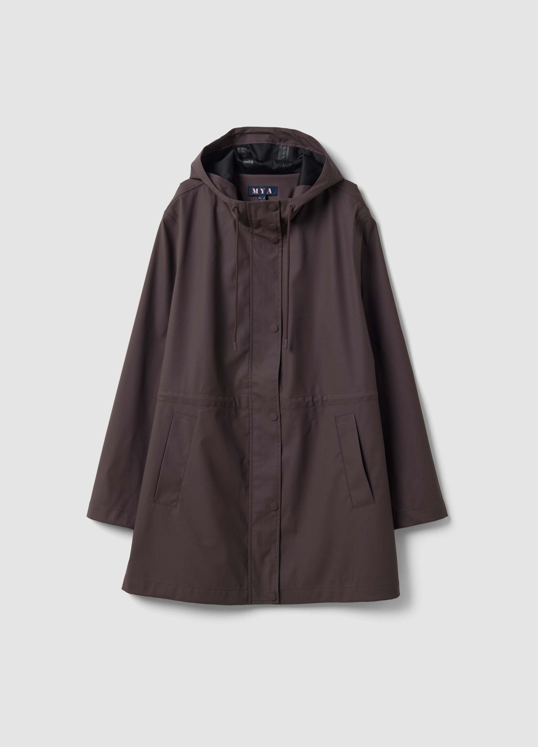 Purple rain jacket with hood, zip and popper fastening, regular fit