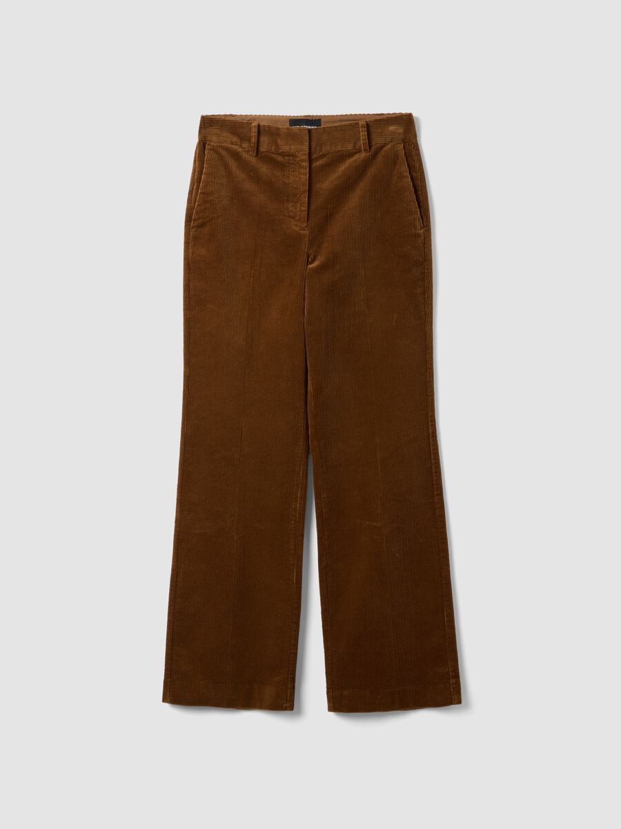Brown flared ribbed stretch-cotton trousers_0