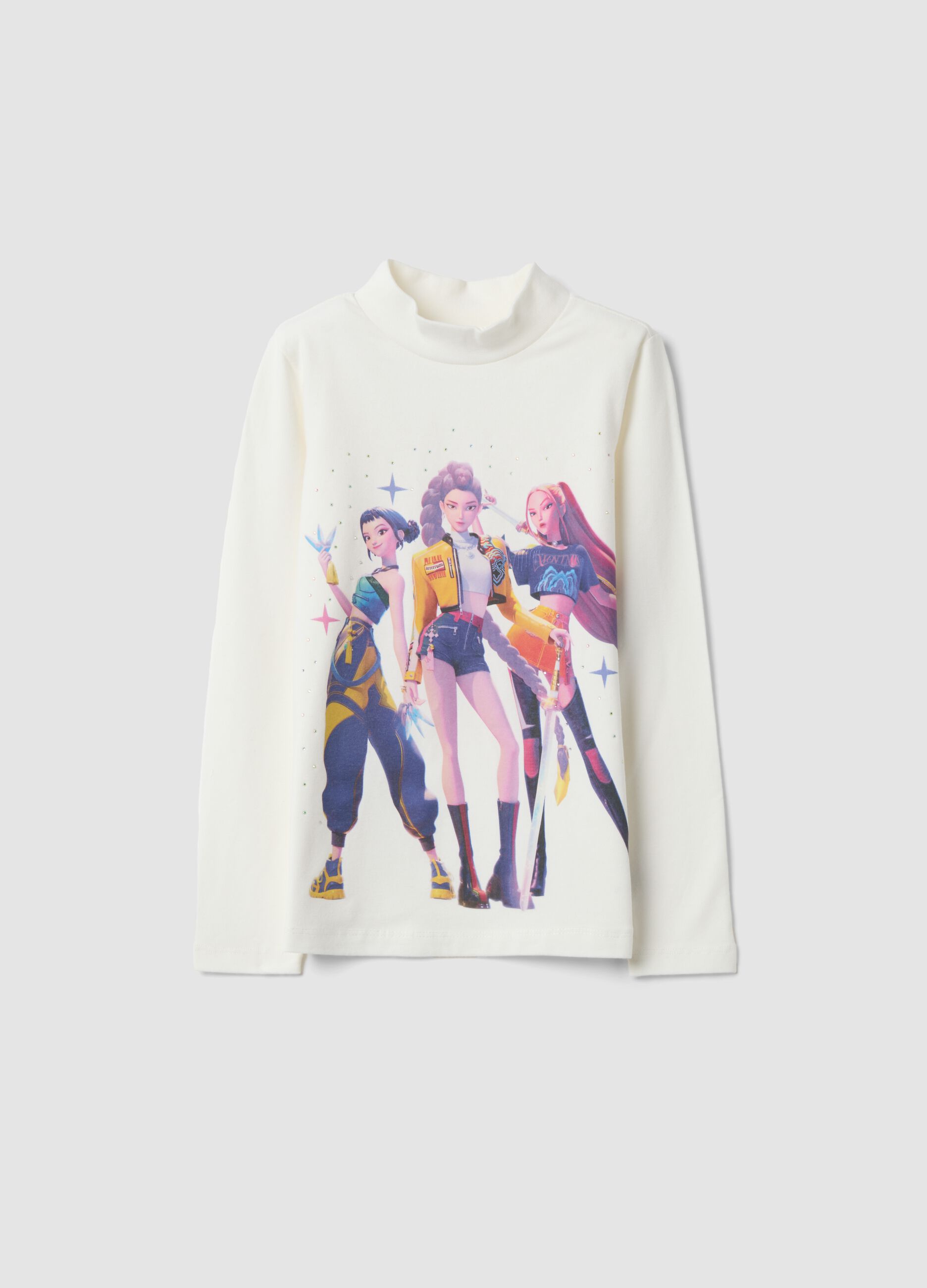 White stretch cotton T-shirt with K-Pop Demon Hunters print