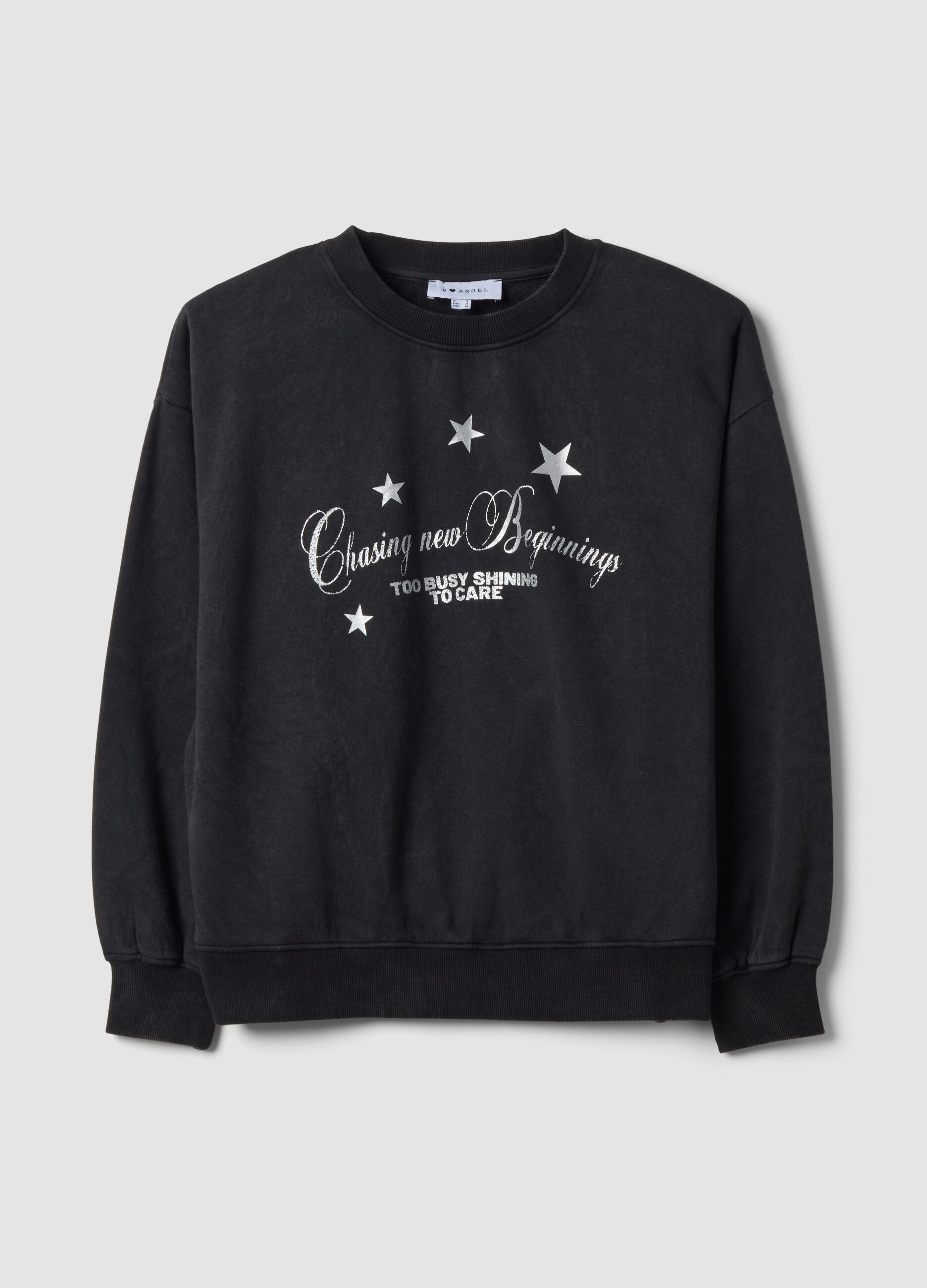 Black cotton-blend crew-neck sweatshirt with star print