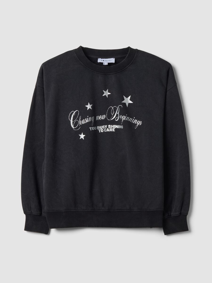 Black cotton-blend crew-neck sweatshirt with star print_0