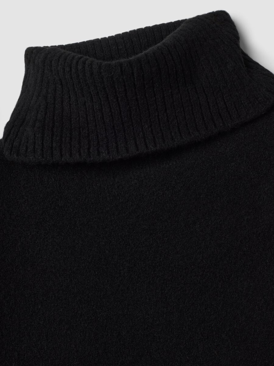 Black Stretch Wool Roll-Neck Dress_1
