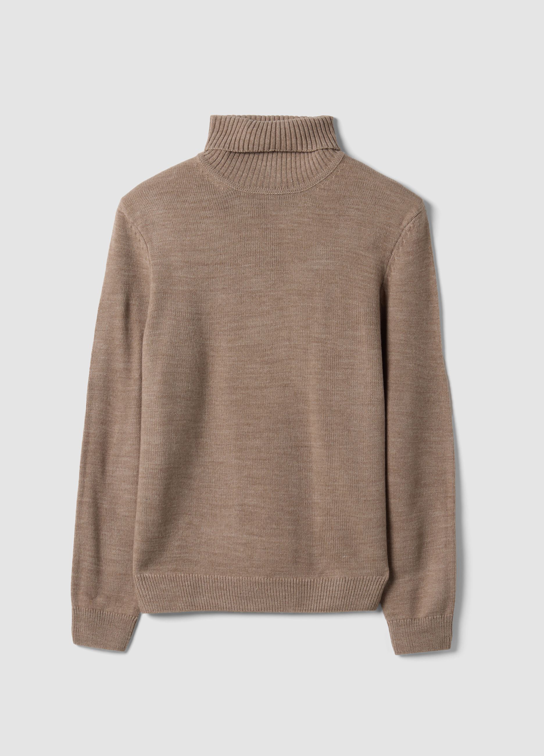 Maglia beige a dolcevita regular fit in jersey knit