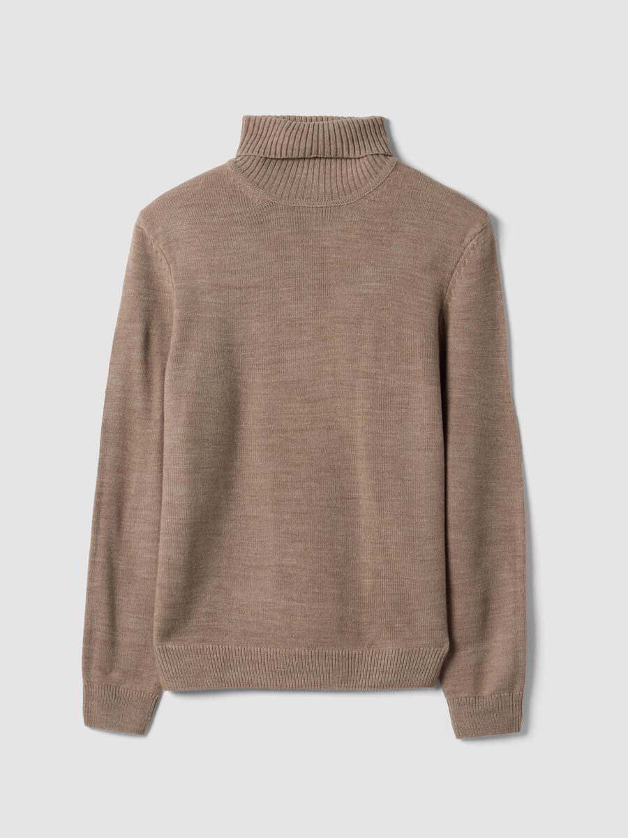 Beige regular-fit roll-neck jumper in jersey knit_0