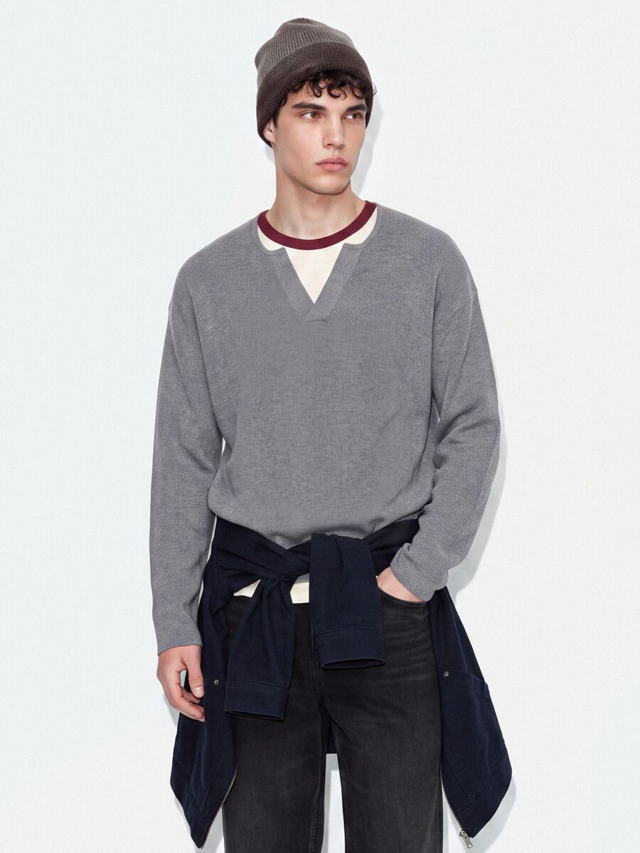 Grey cotton-blend regular-fit Henley top_0