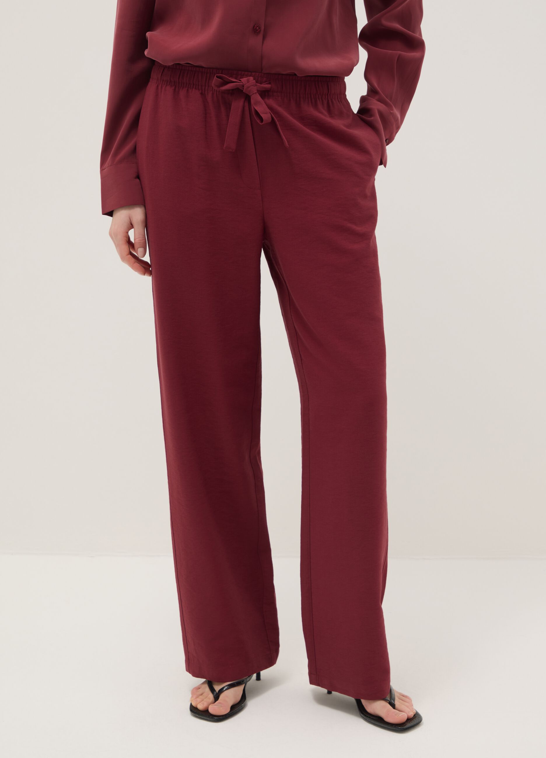 Wide Red Trousers in Viscose Blend