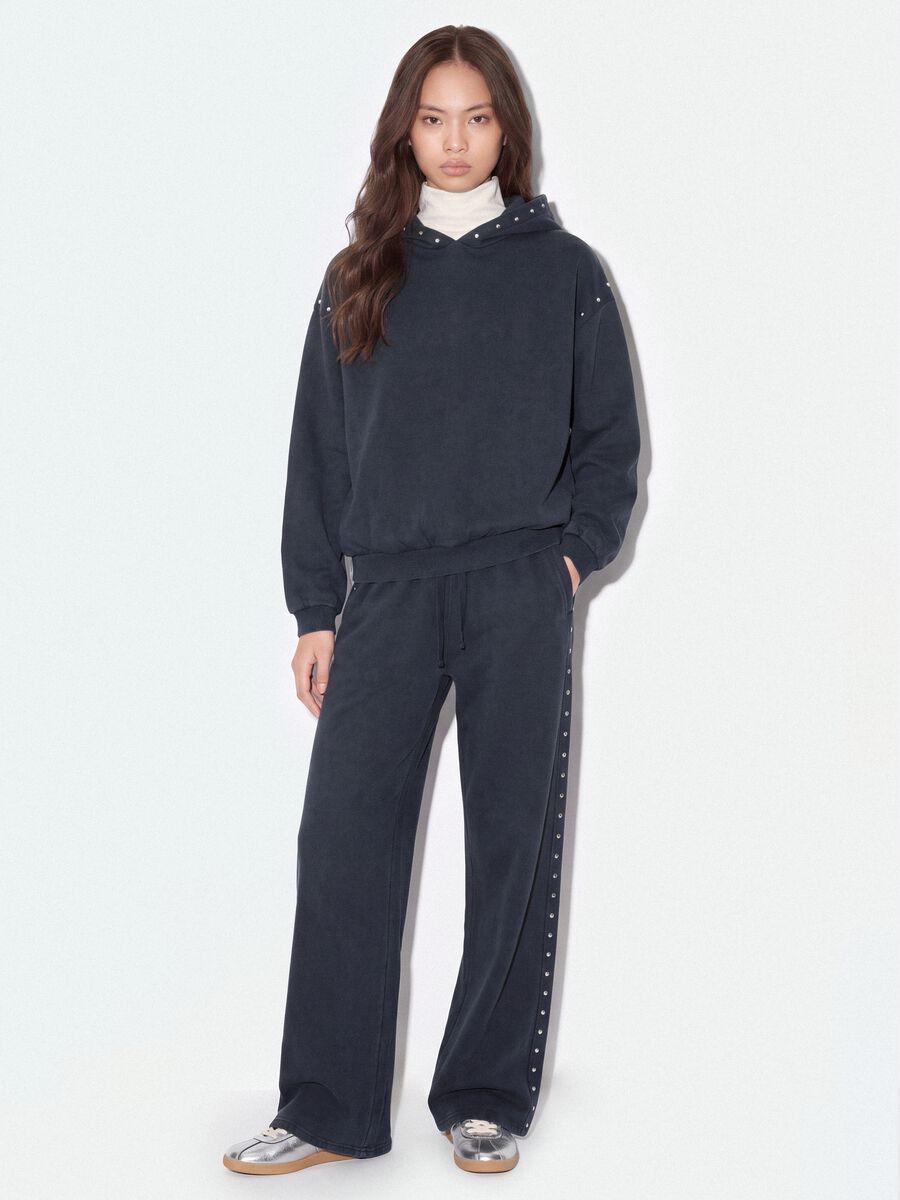 Jogger grigi wide leg in misto cotone con strass_0