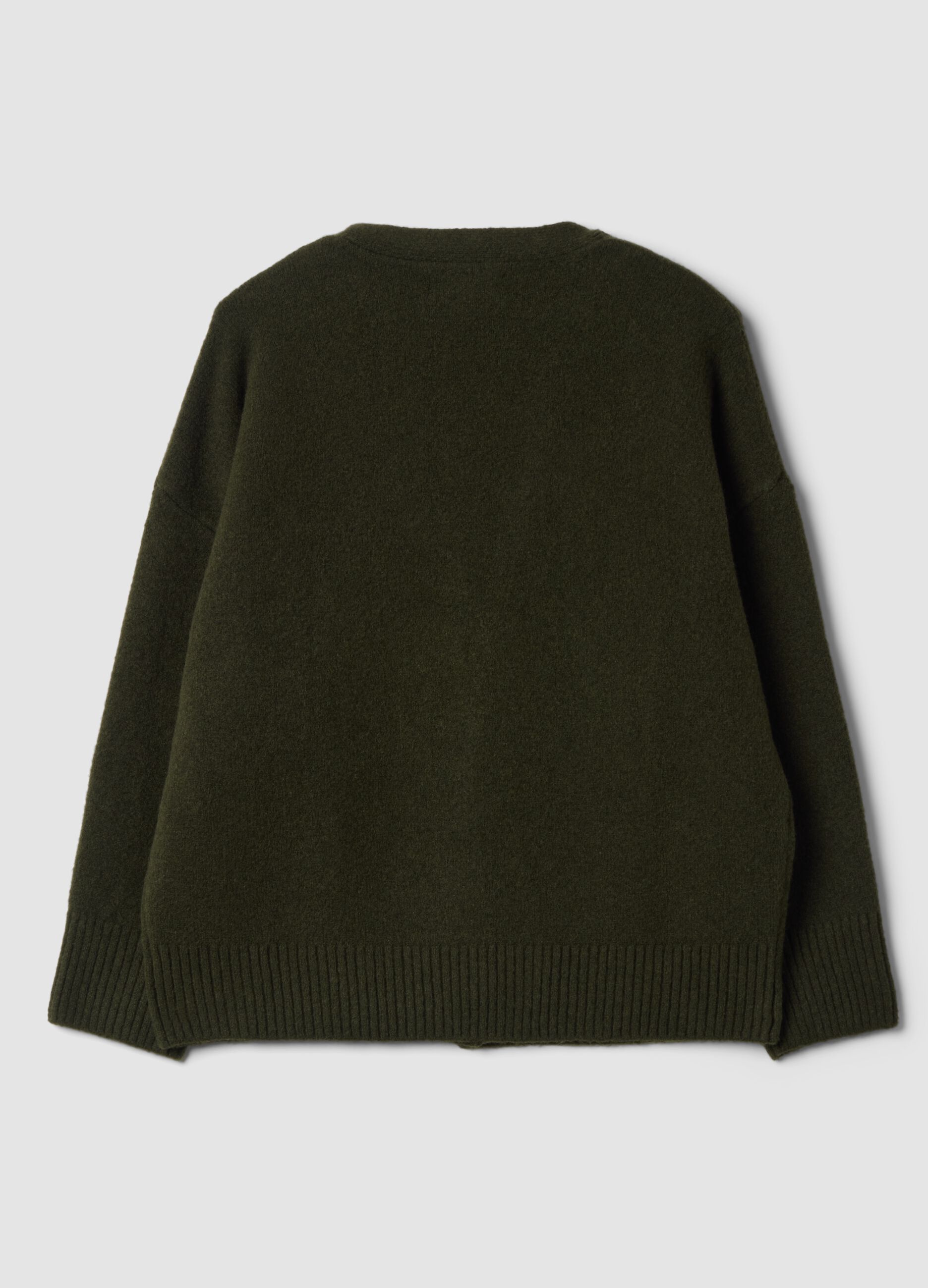 Cardigan verde in lana elasticizzata Scollo profondo a V