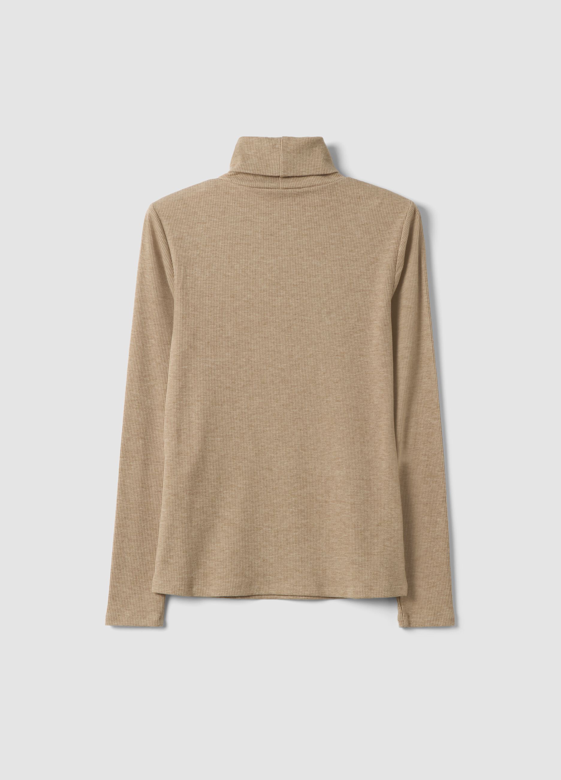 Beige stretch viscose crew-neck jumper, regular fit