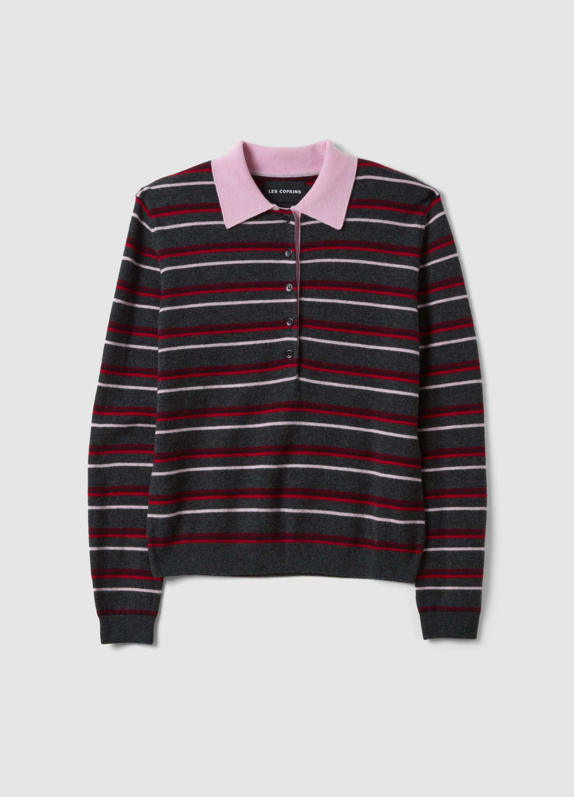 Maglia multicolor in pura lana con colletto polo fitted