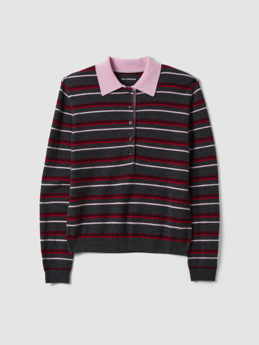 Multicolour pure wool fitted polo-collar jumper_4