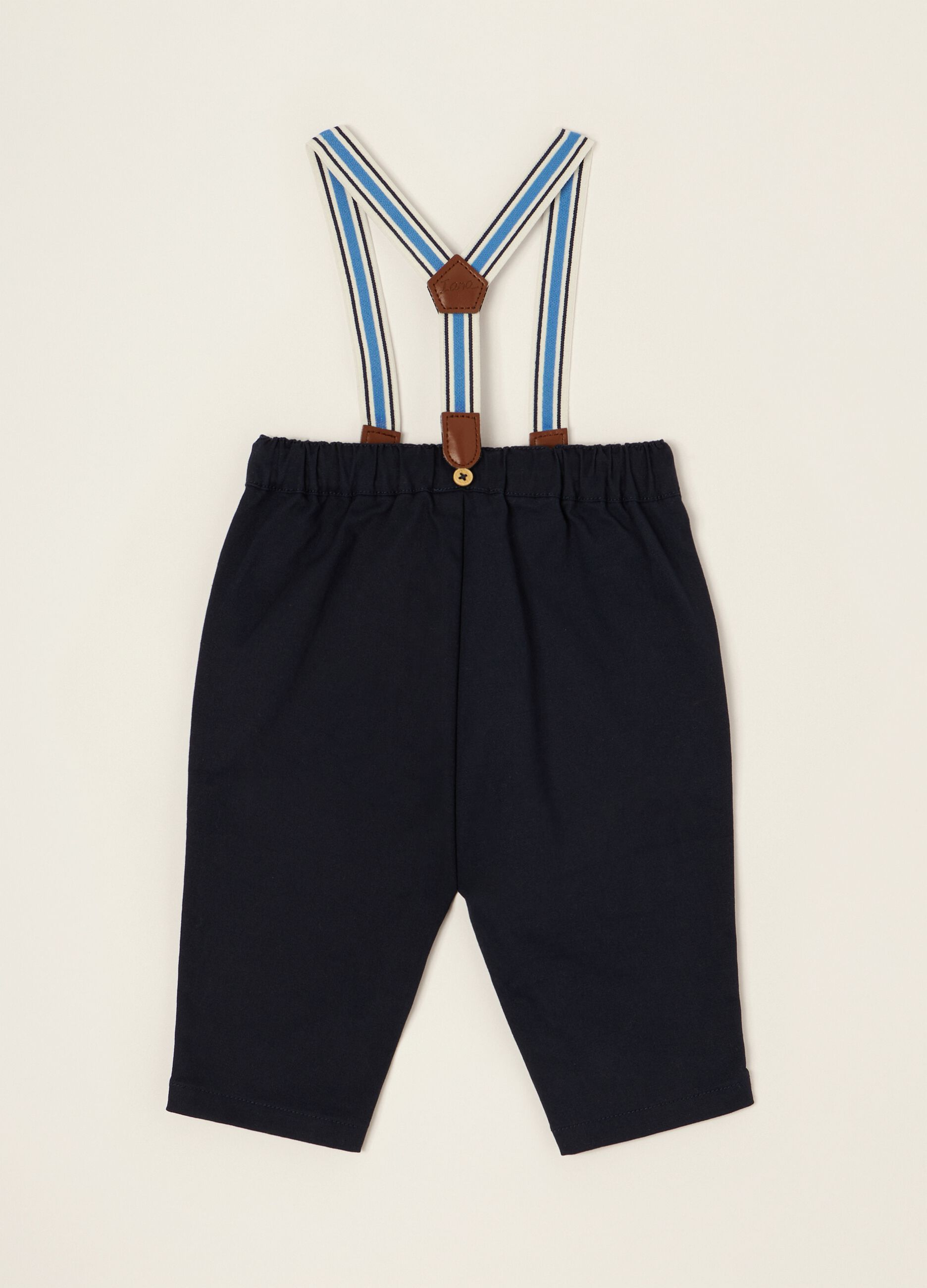 Blue stretch-cotton trousers with braces