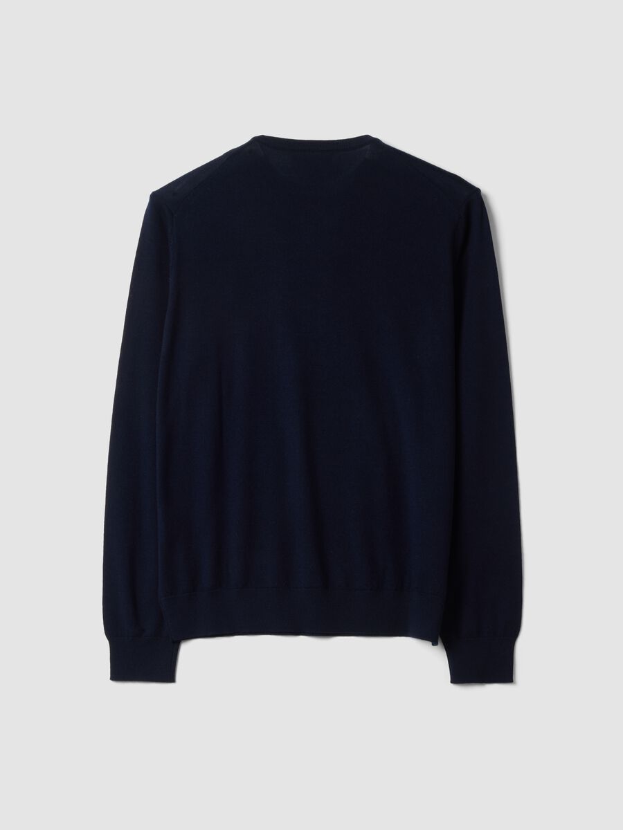 Navy blue crew-neck jumper in pure merino wool, regular fit_6