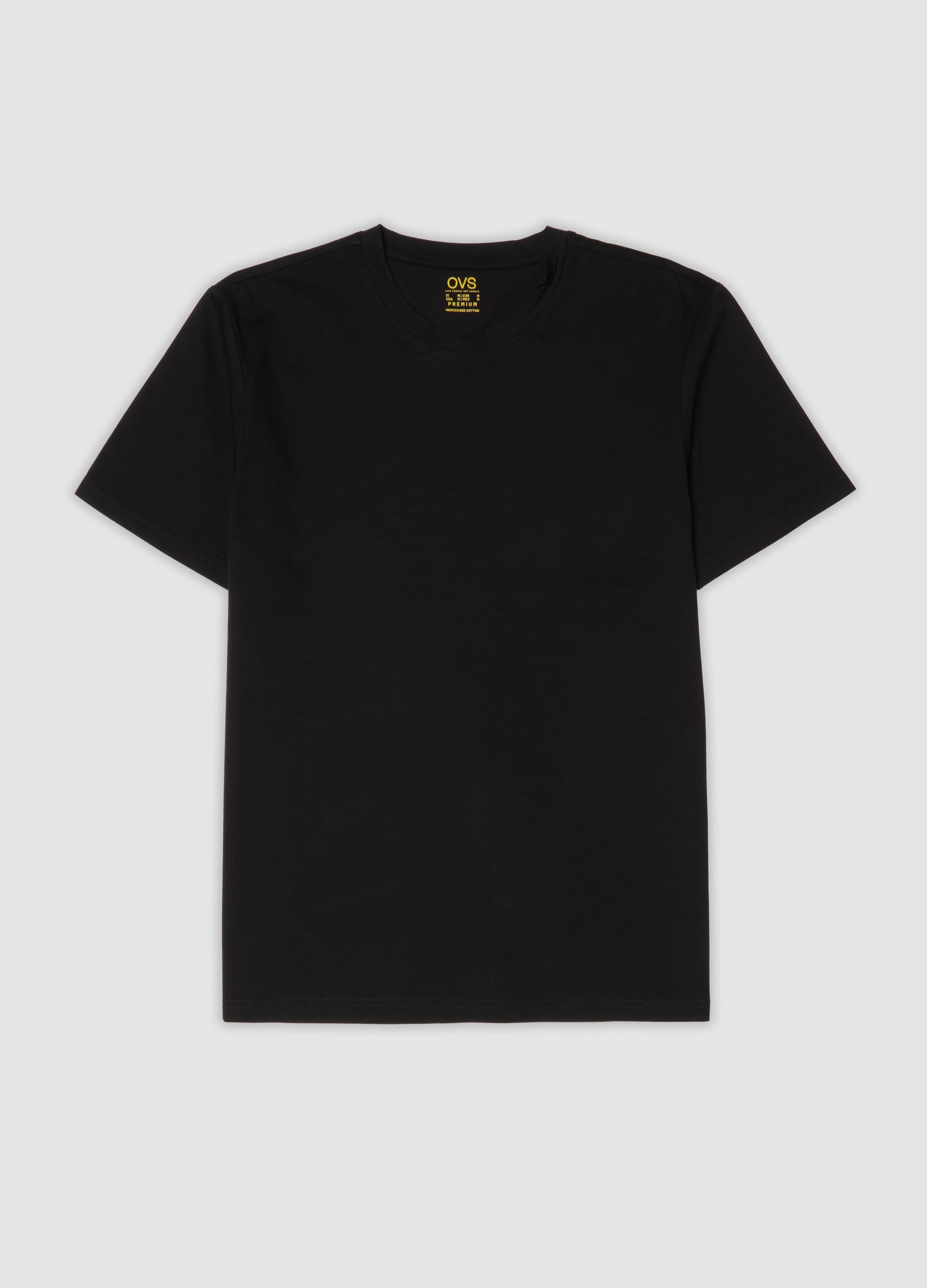 Black crew-neck T-shirt in pure mercerised cotton