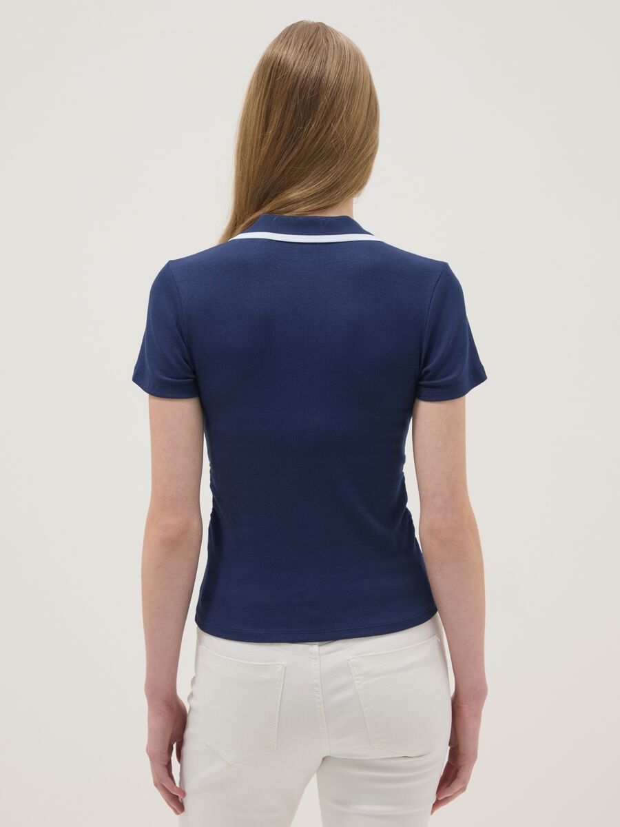 Blue stretch cotton short-sleeve polo shirt, regular fit_2