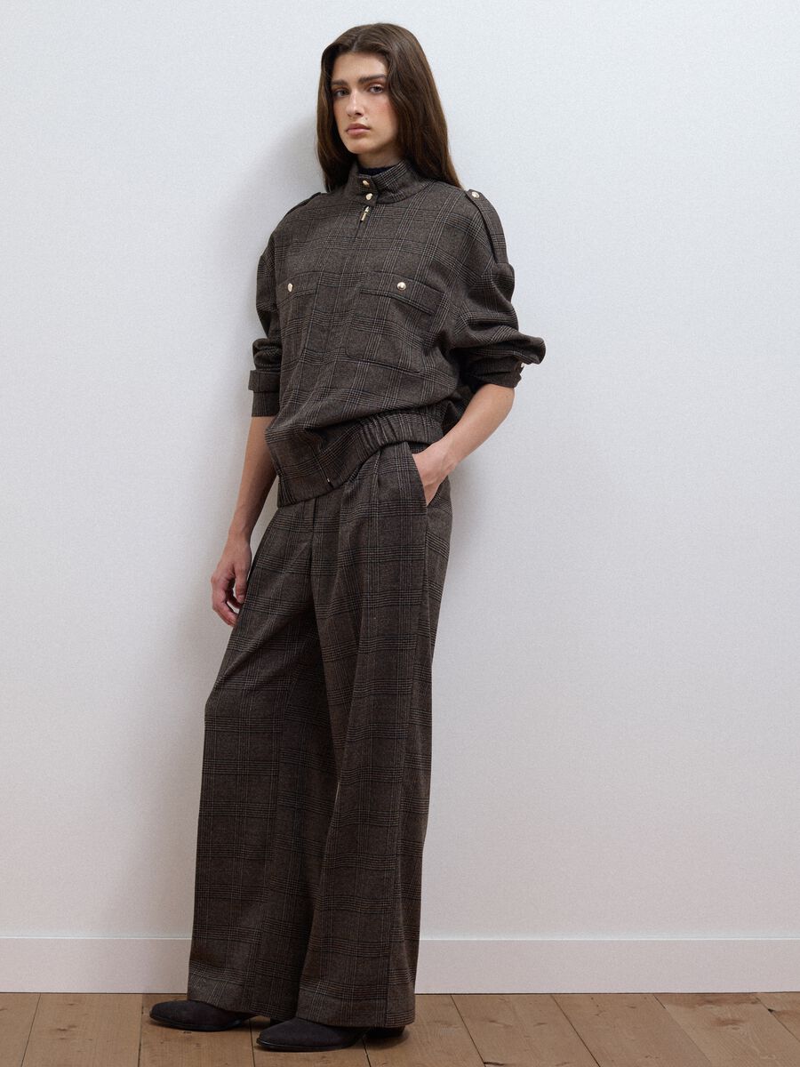 Brown checked stretch viscose shacket with oversized fit_1