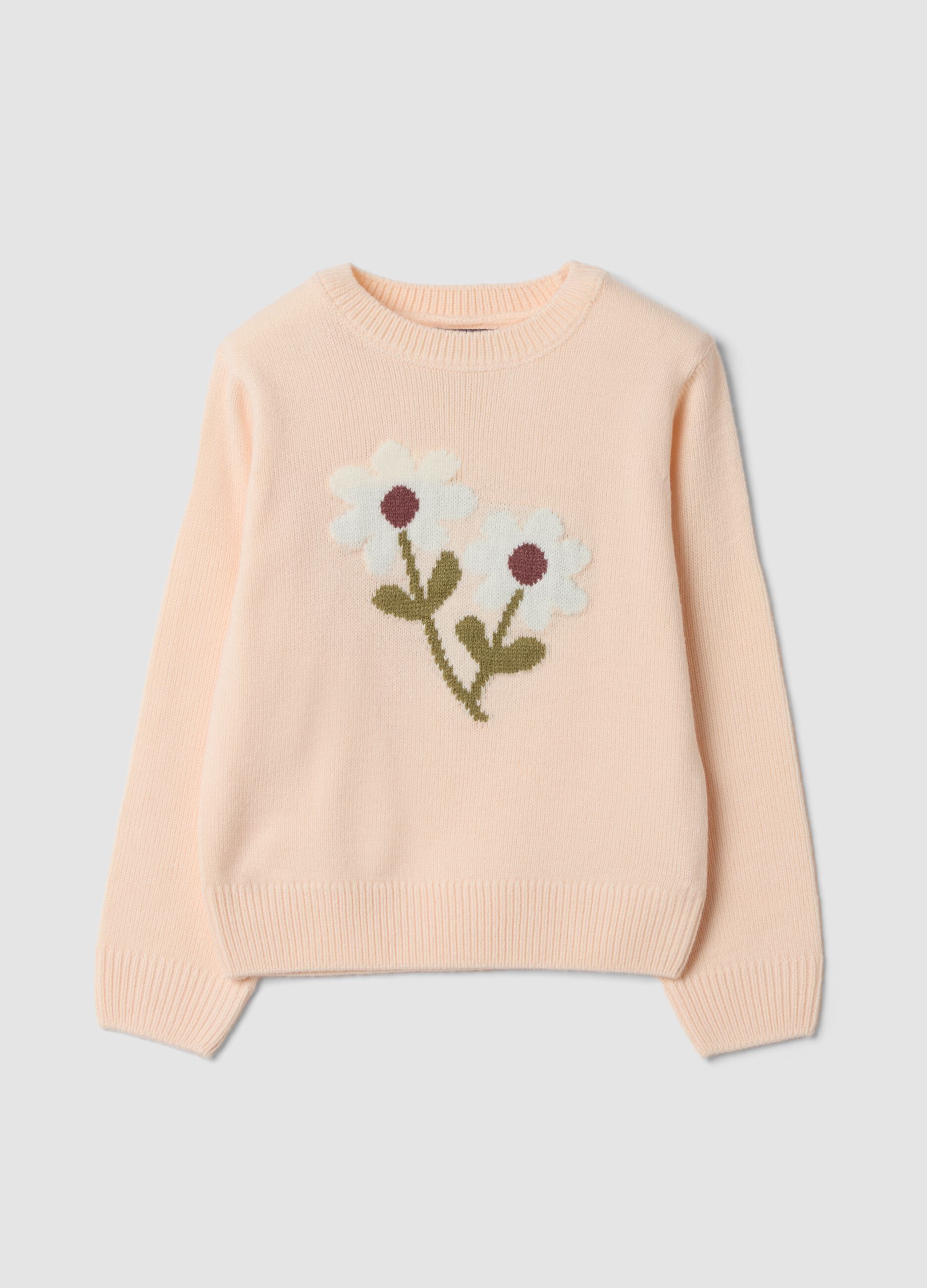 Pink crew-neck top with floral print