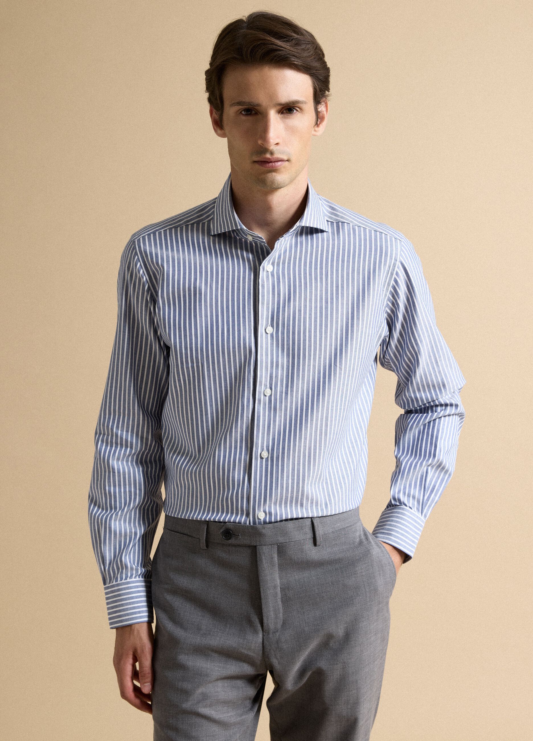 White pure cotton striped Oxford shirt, slim fit
