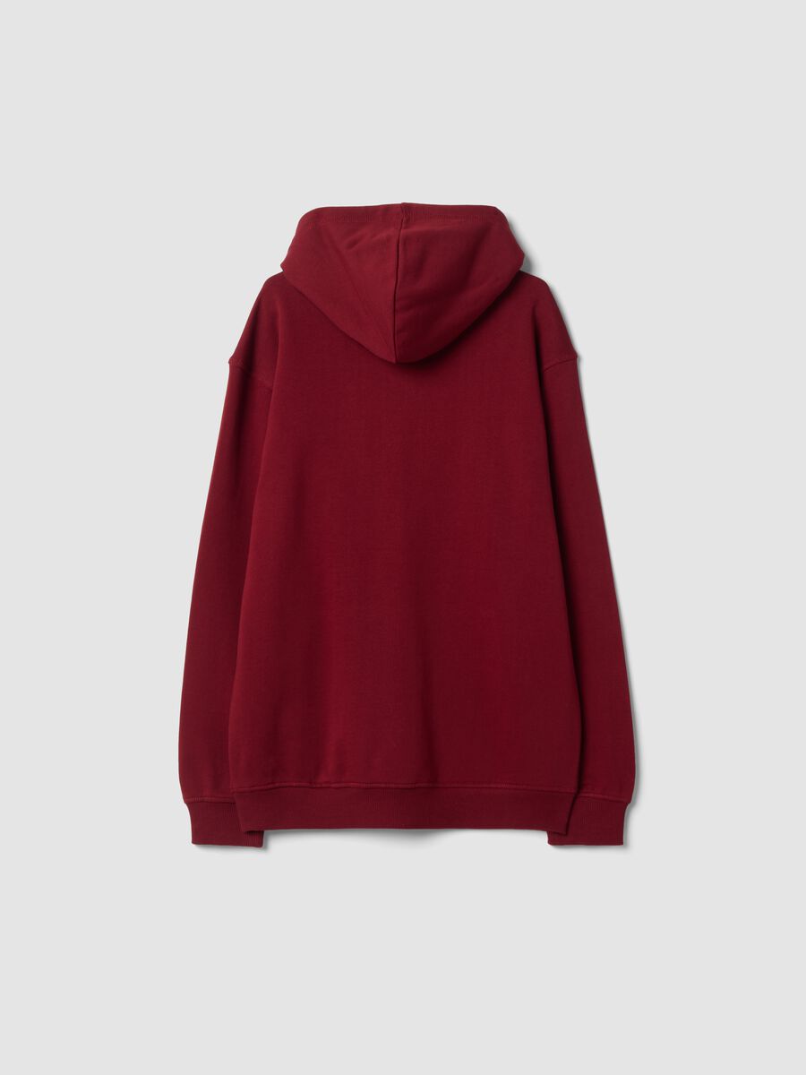 Red organic cotton hoodie with racing prints, relaxed fit_1