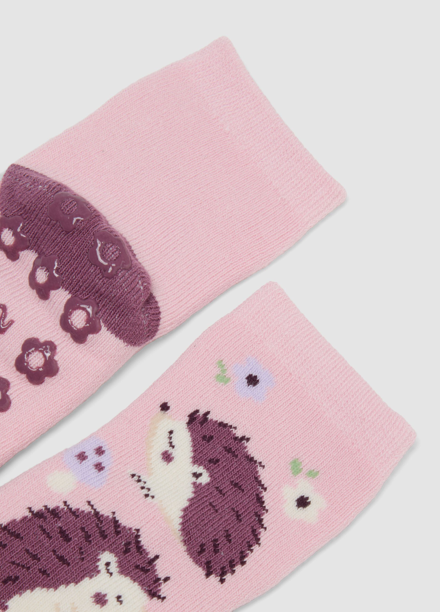 2-pack of pink non-slip printed socks in stretch organic cotton