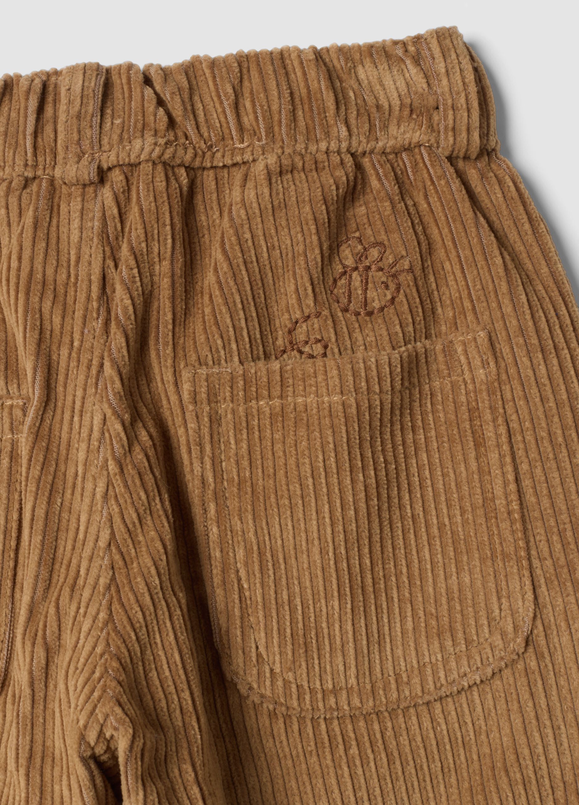 Beige pure cotton corduroy trousers with Winnie the Pooh embroidery, comfort fit