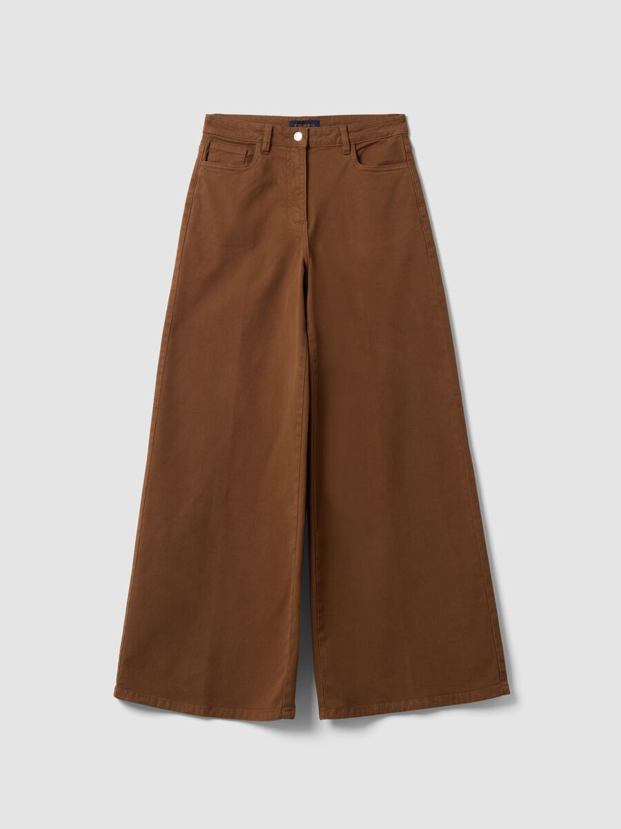 Brown wide-leg stretch cotton trousers_5