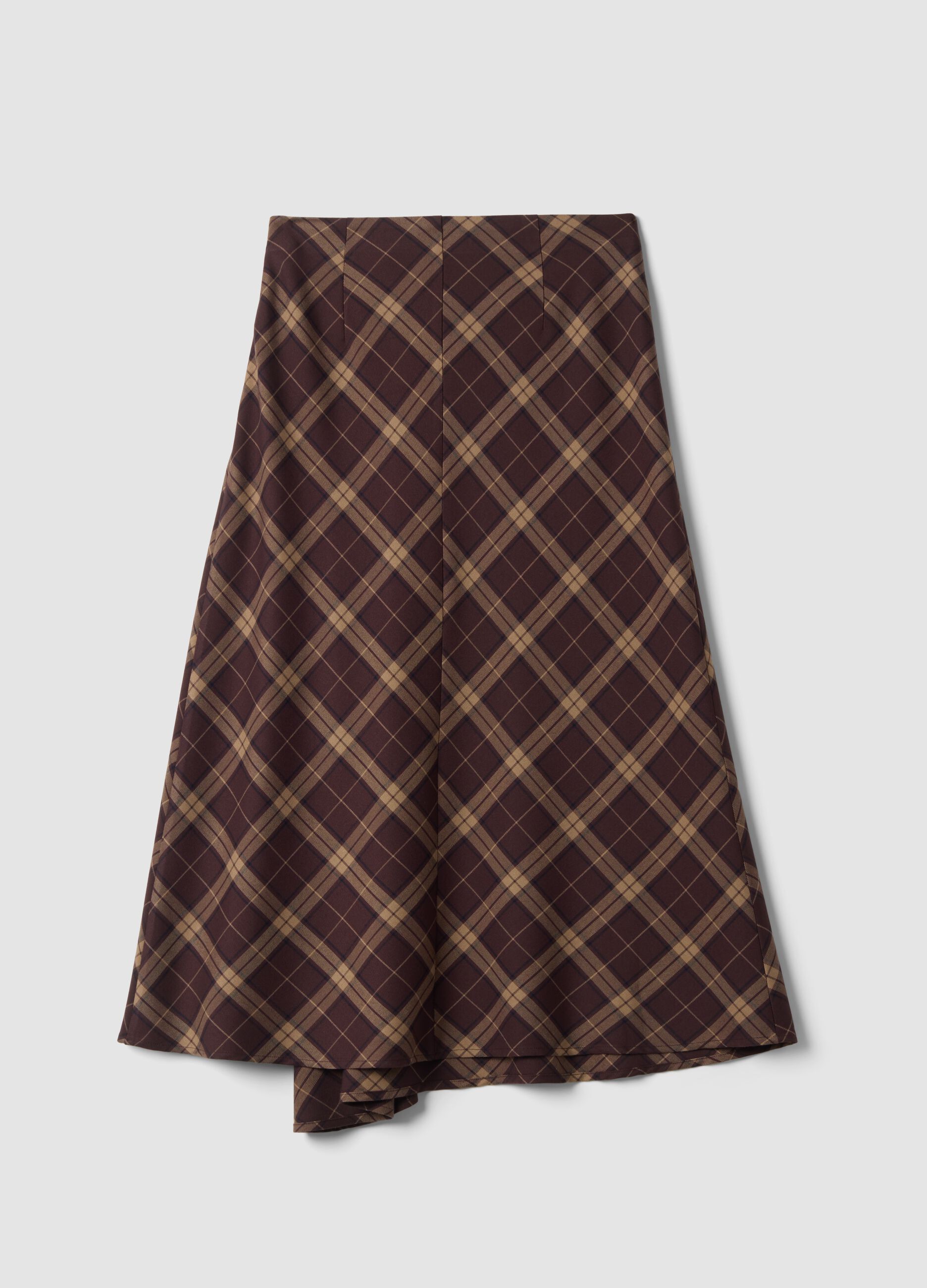 Brown checked stretch viscose skirt