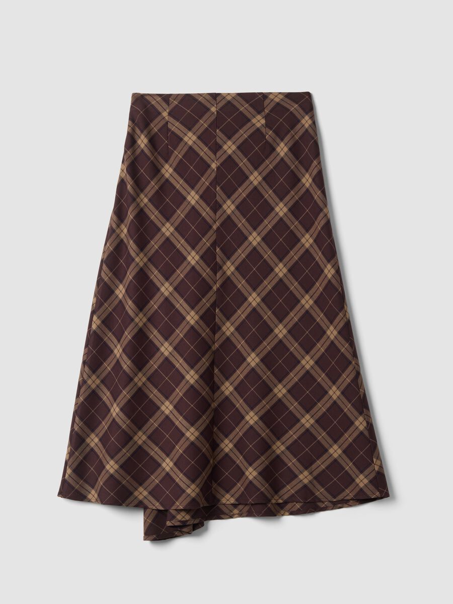 Brown checked stretch viscose skirt_2