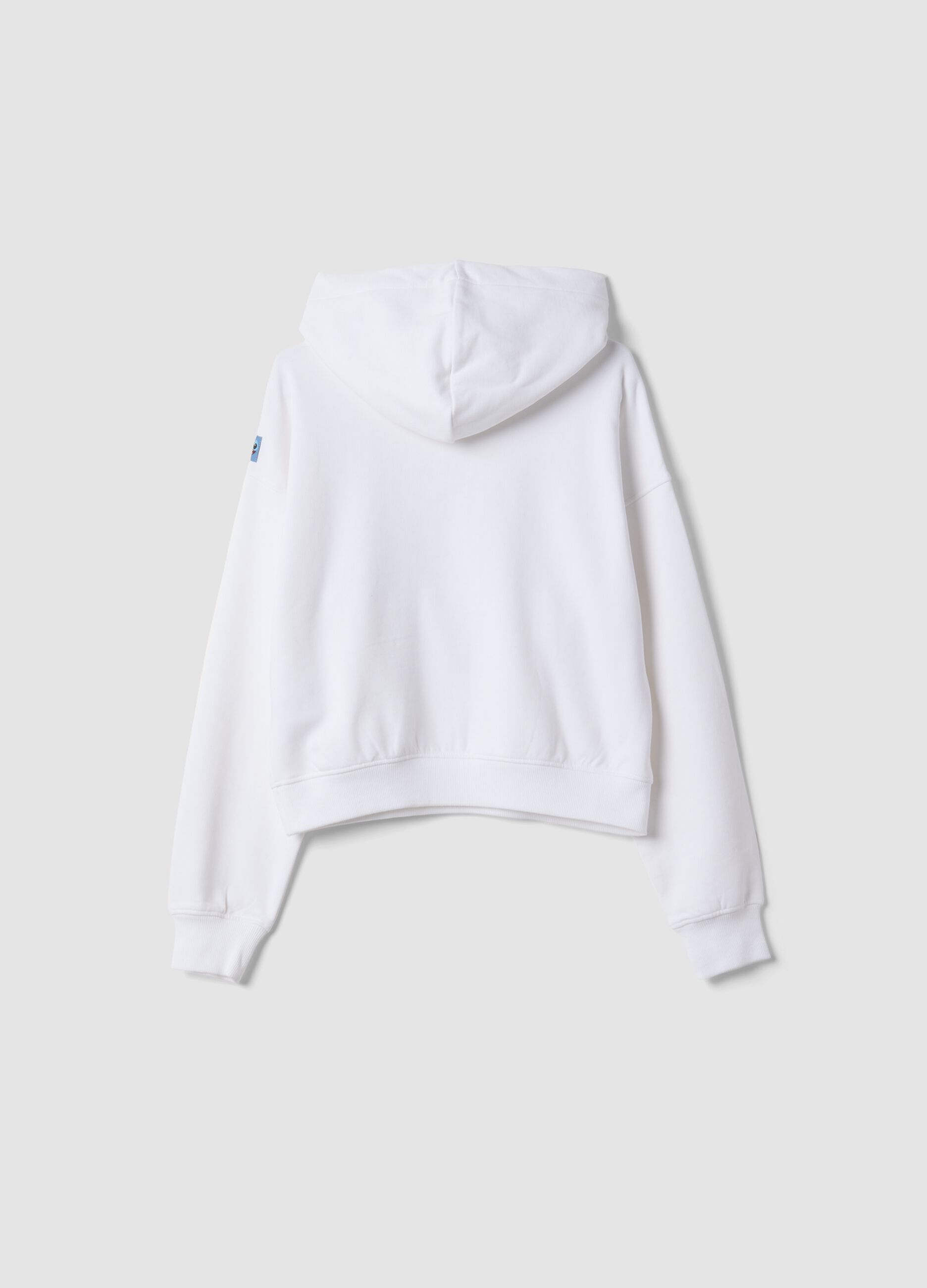 White cropped pure cotton hoodie with Lilo & Stitch print