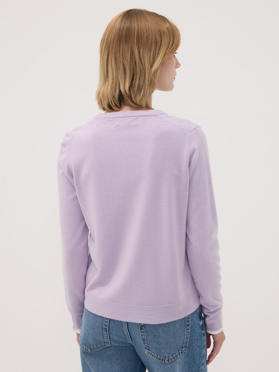 Purple crew-neck cardigan with buttons, regular fit_3