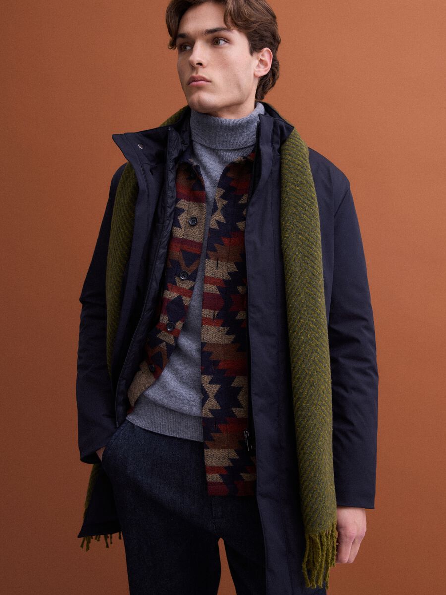 Blue padded regular-fit coat with high neck_1