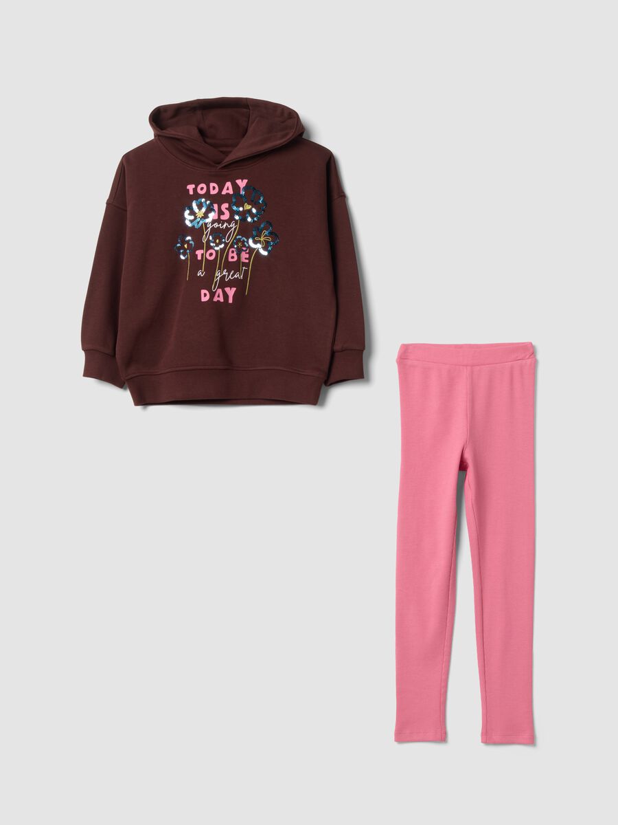 Brown cotton-blend tracksuit with hood and crew neck_0
