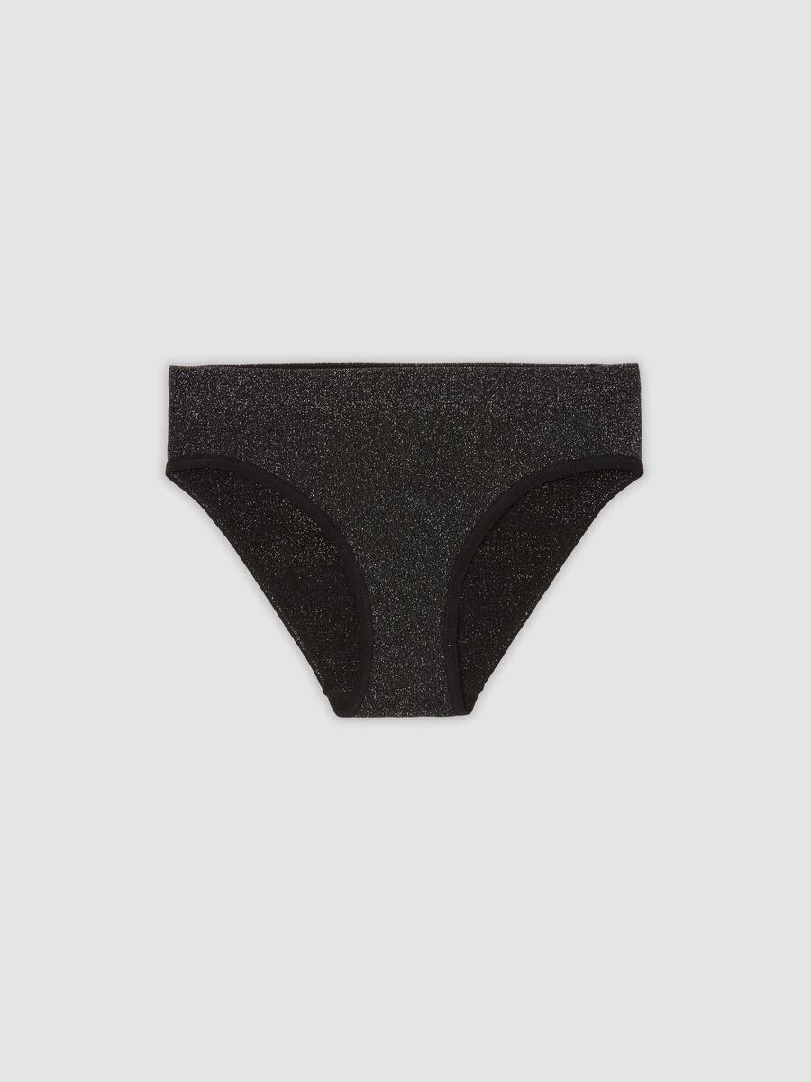 Black organic cotton regular-waist briefs with Lurex_0