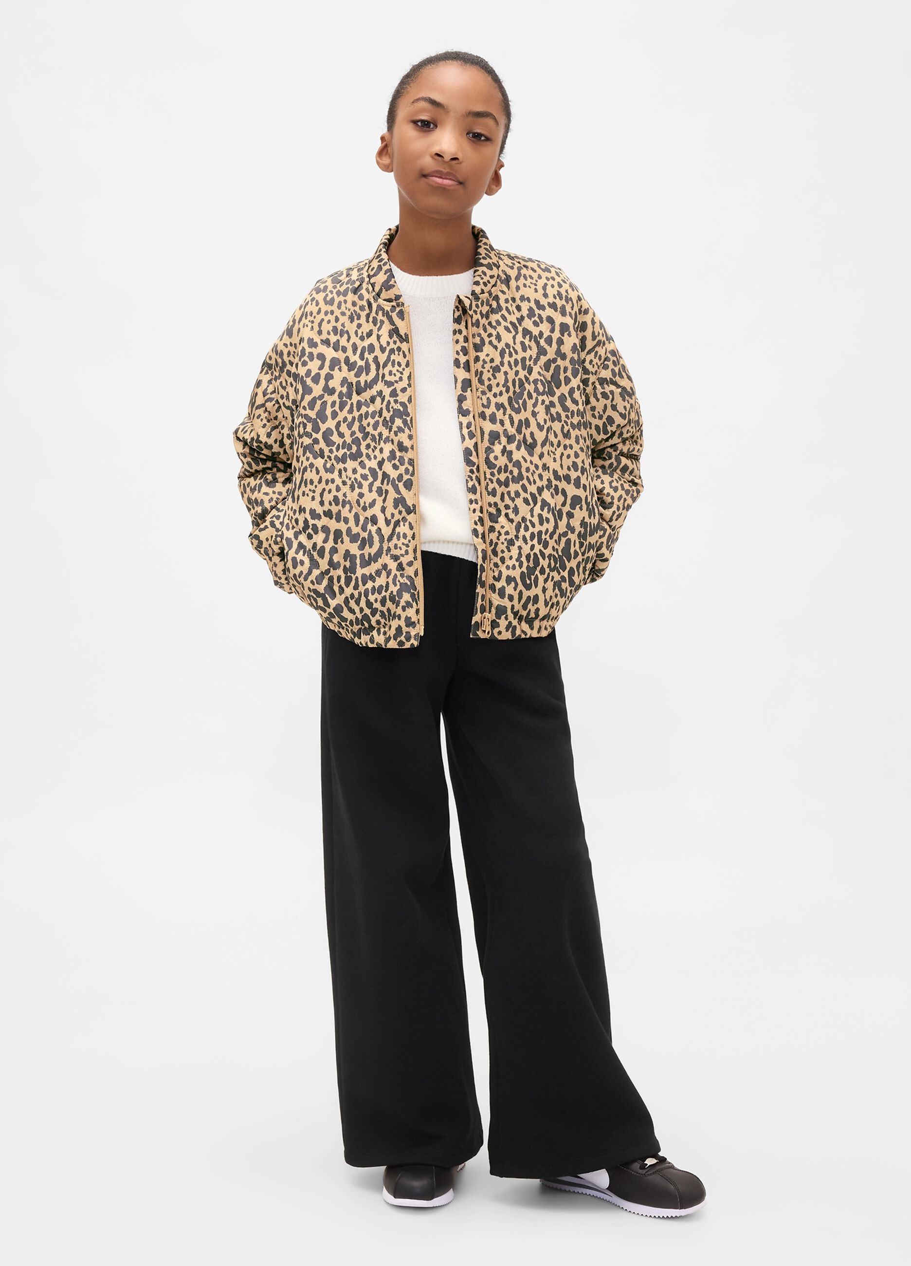 Beige Leopard Print Bomber Jacket