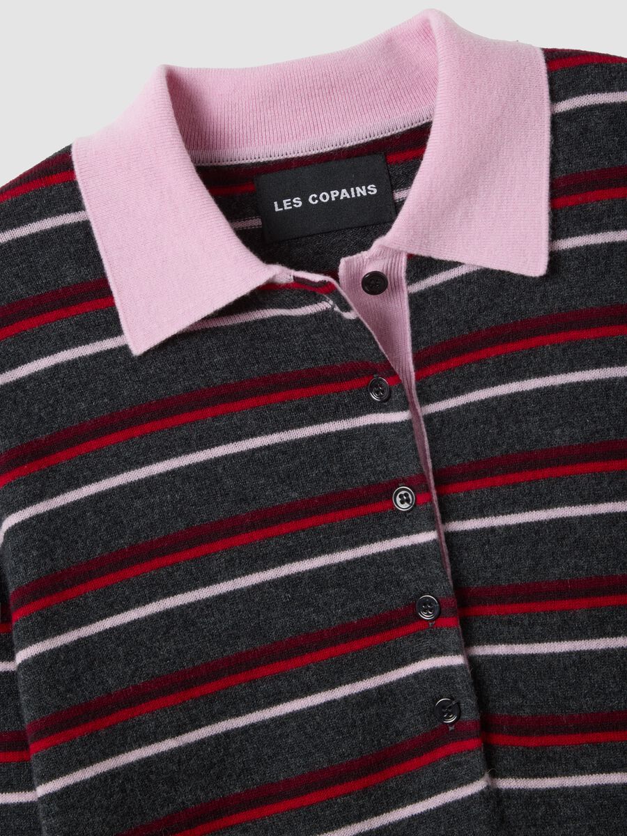 Multicolour pure wool fitted polo-collar jumper_5