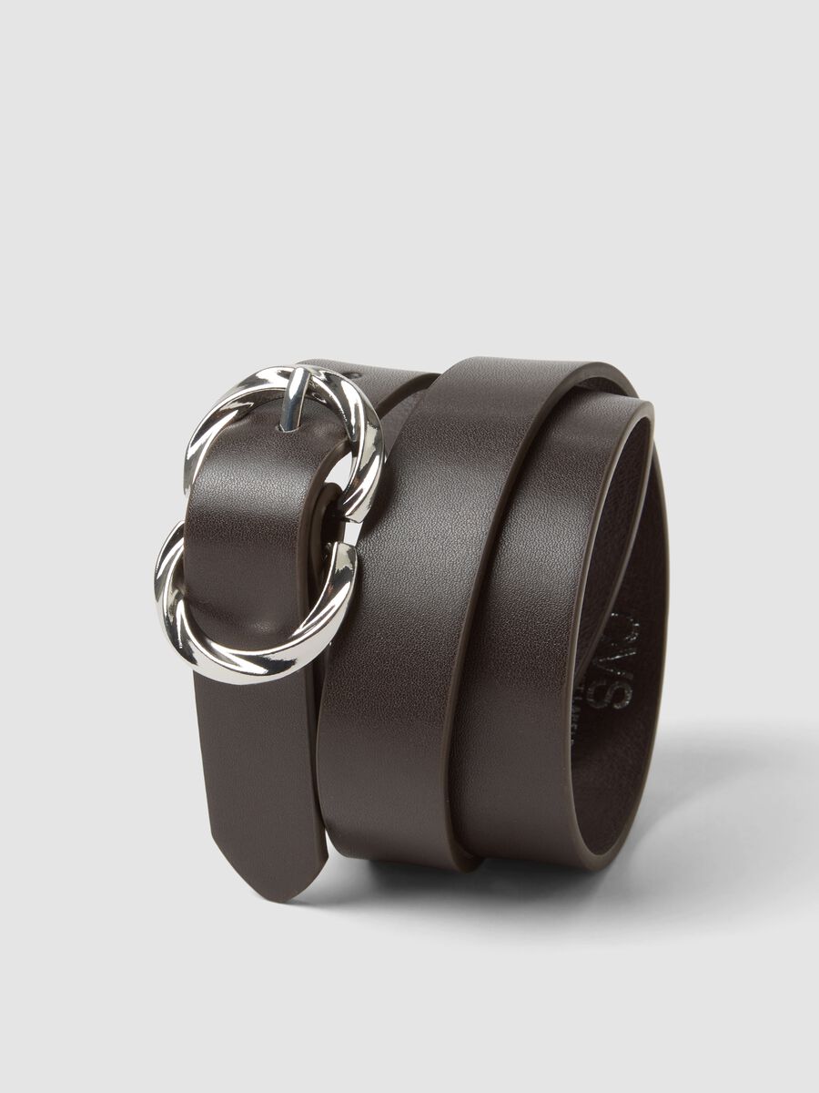 Slim brown belt with braided metal buckle_2