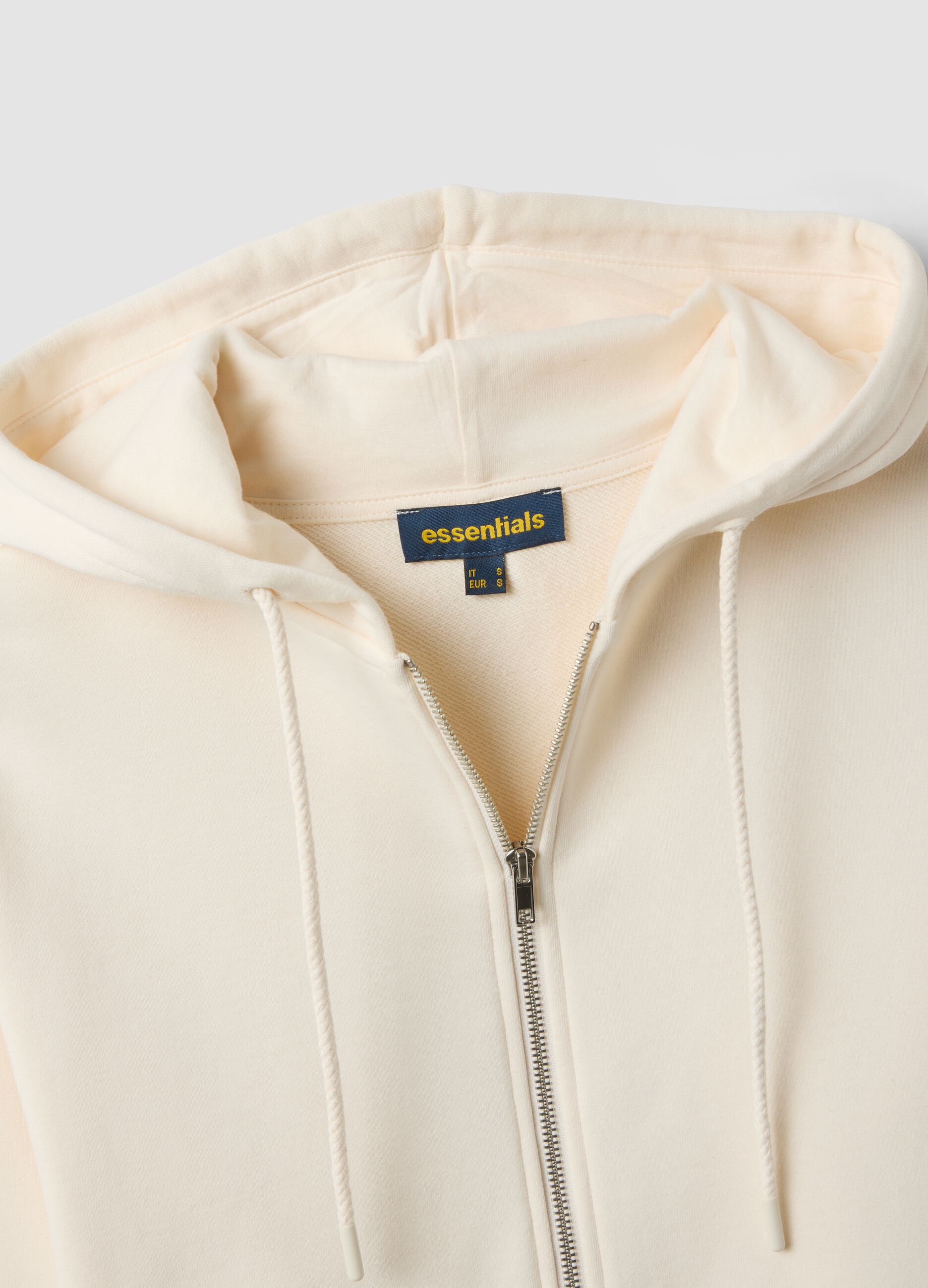 White fitted cotton-blend full-zip hoodie