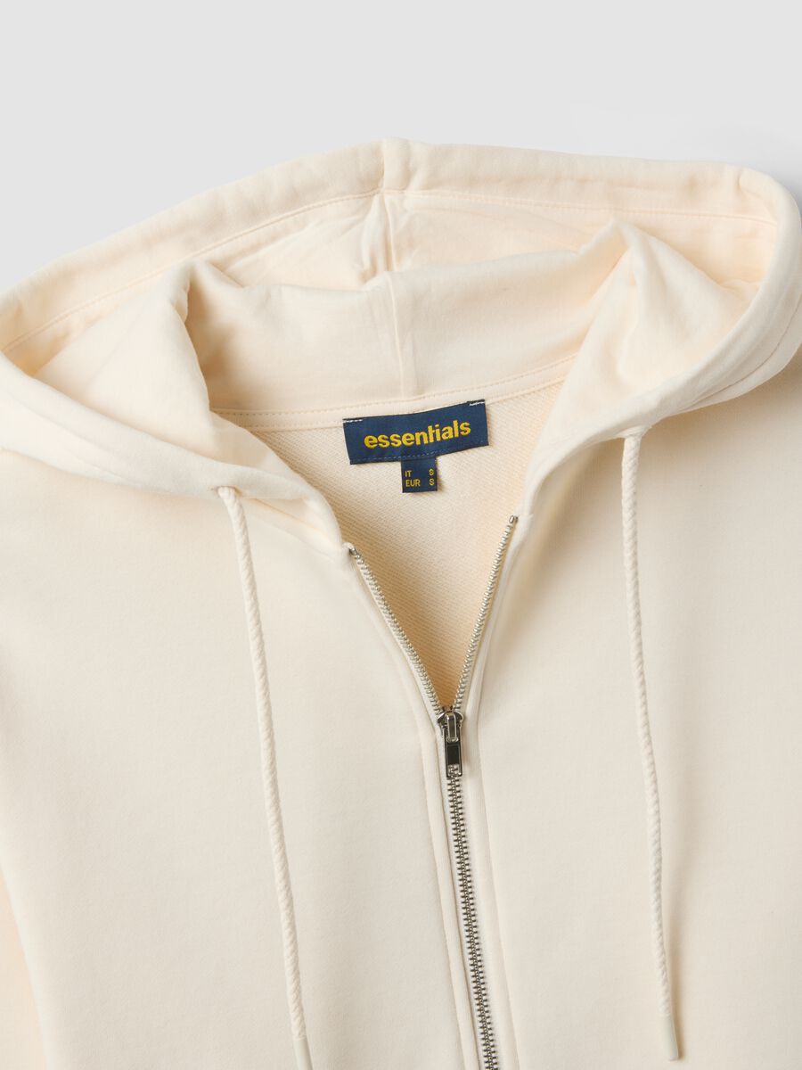 White cotton-blend fitted zip-up hoodie_5