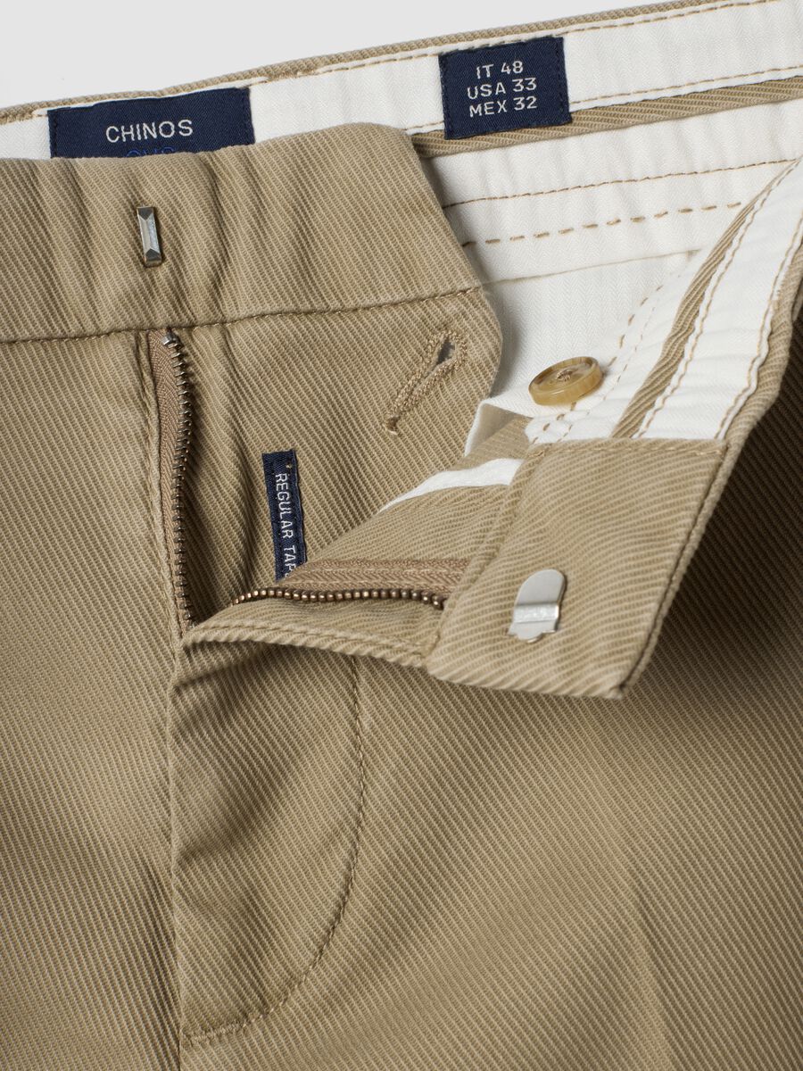 Beige regular tapered-fit stretch cotton twill chino trousers_1