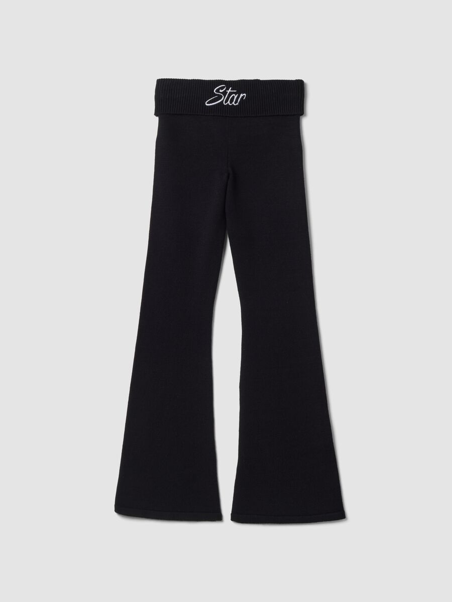 Black flared viscose-blend leggings with star embroidery_1