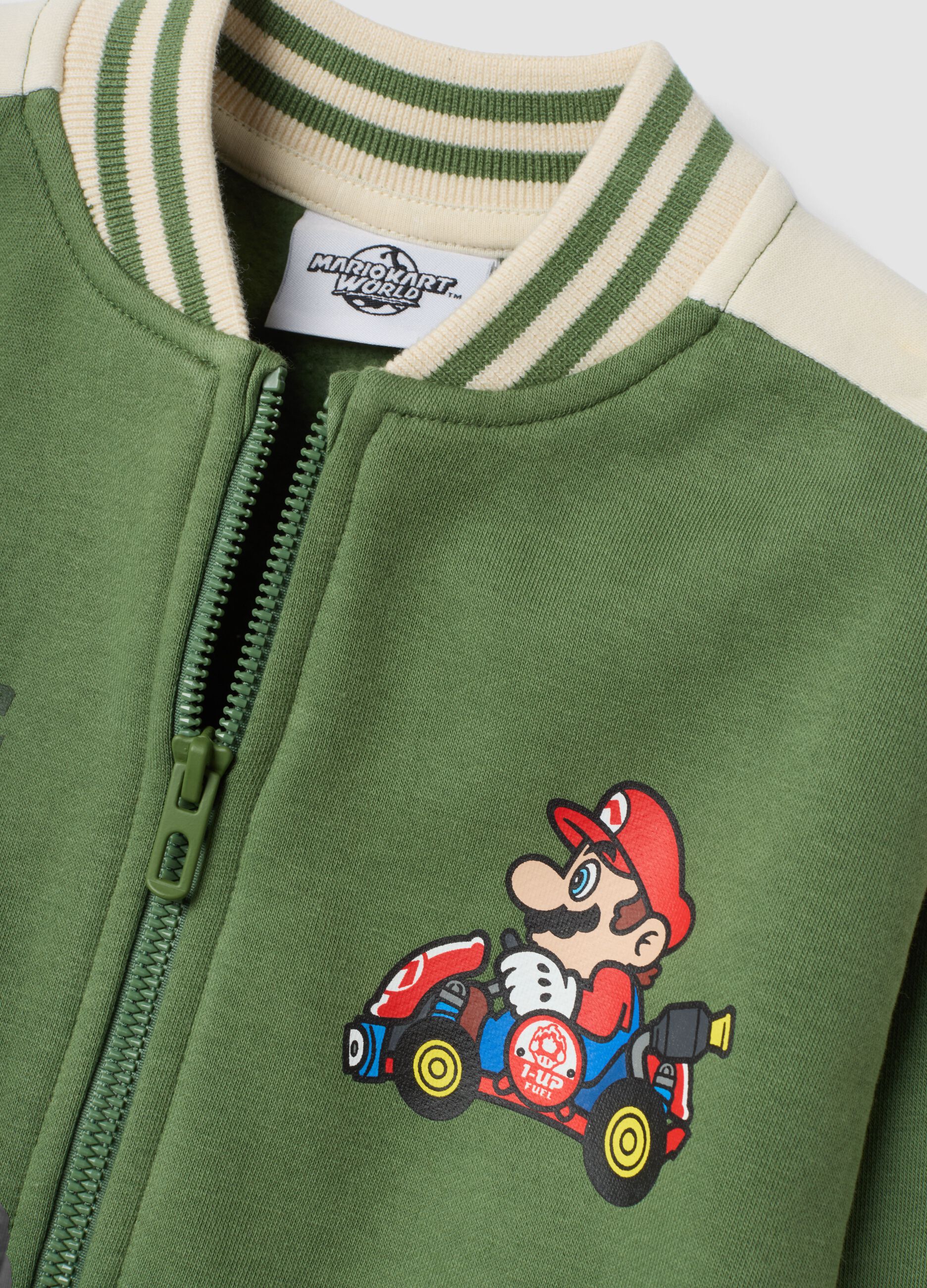 Green oversized cotton-blend sweatshirt with Mario Kart print