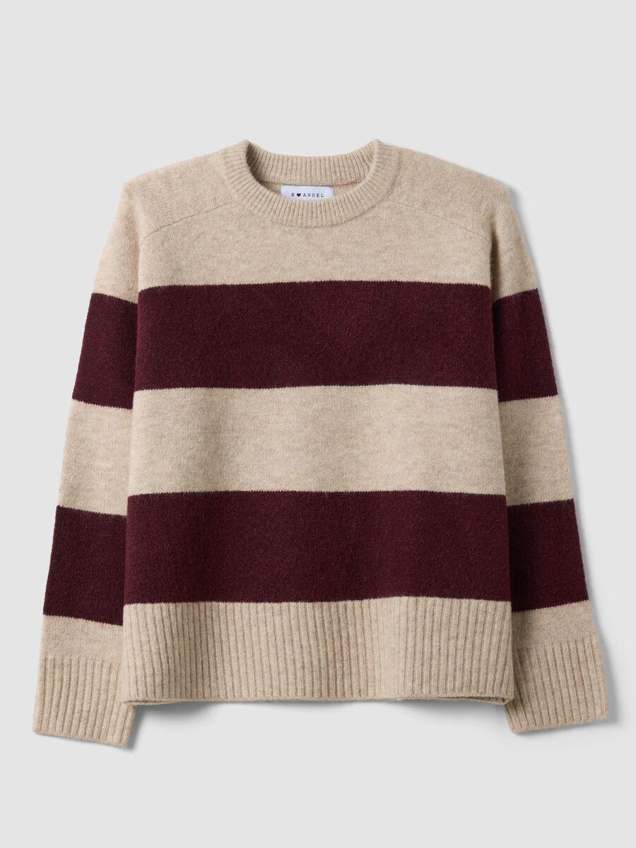 Beige striped stretch wool crew-neck jumper_4