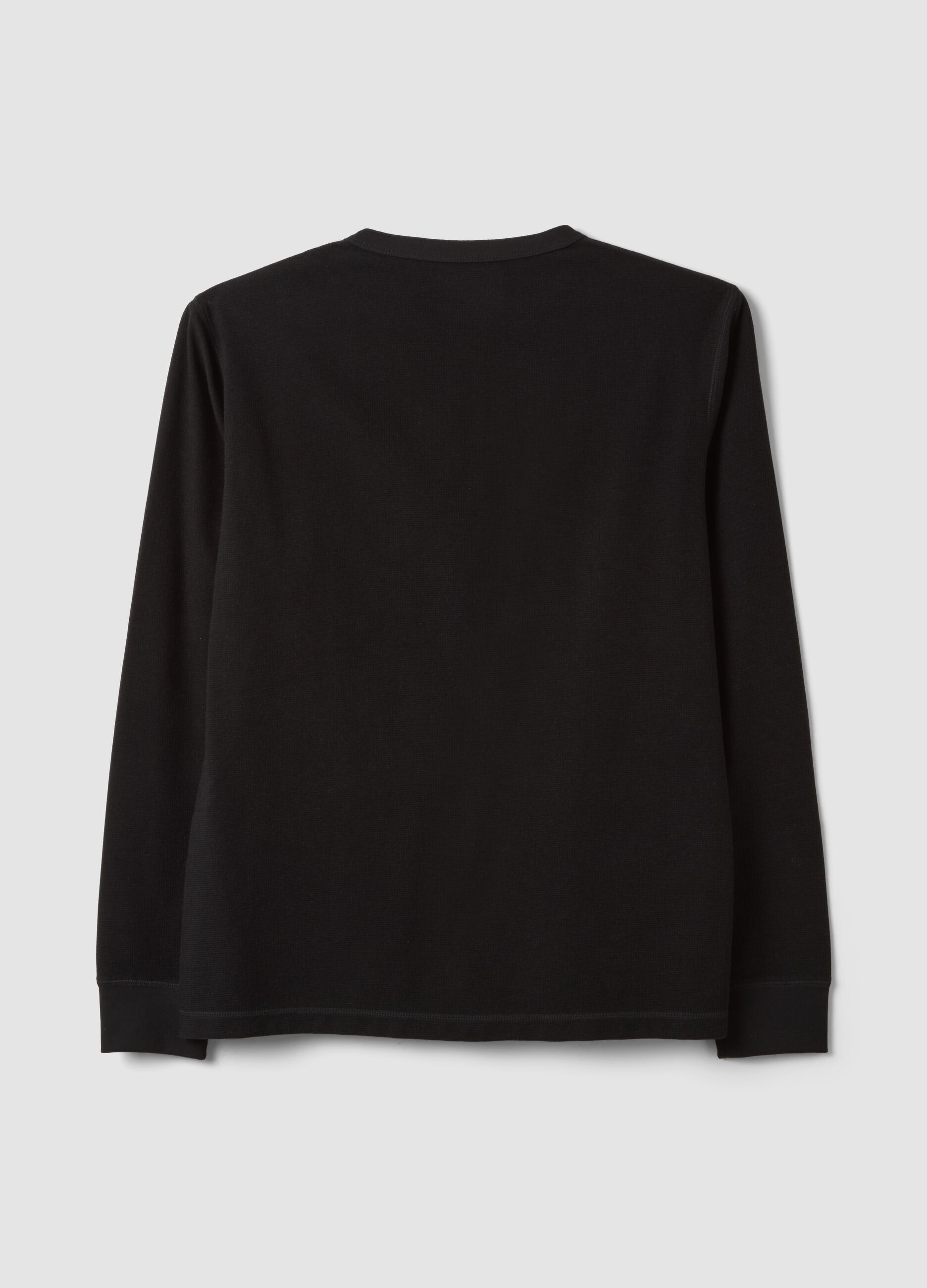 T-shirt nera in misto viscosa a nido d'ape regular fit