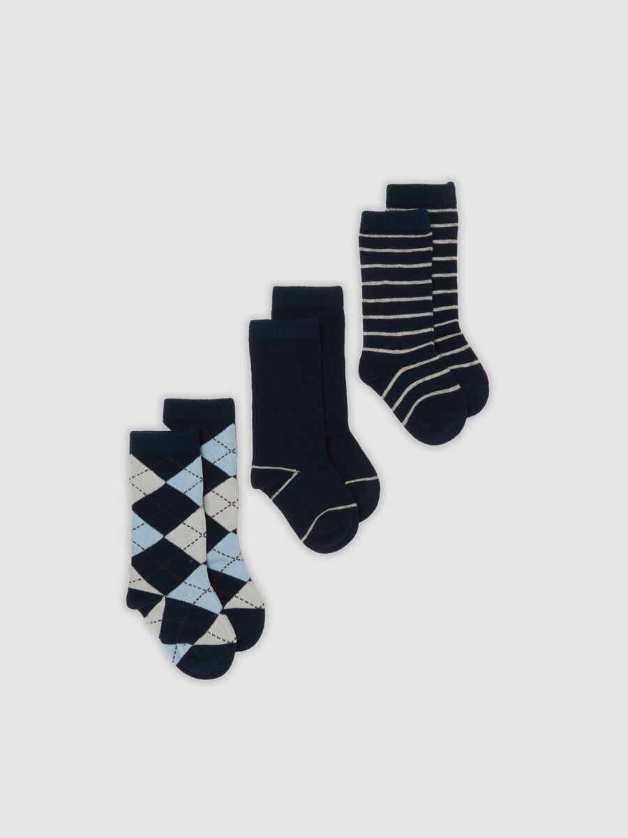 Tripack di calze lunghe blu in cotone organico elasticizzato_0