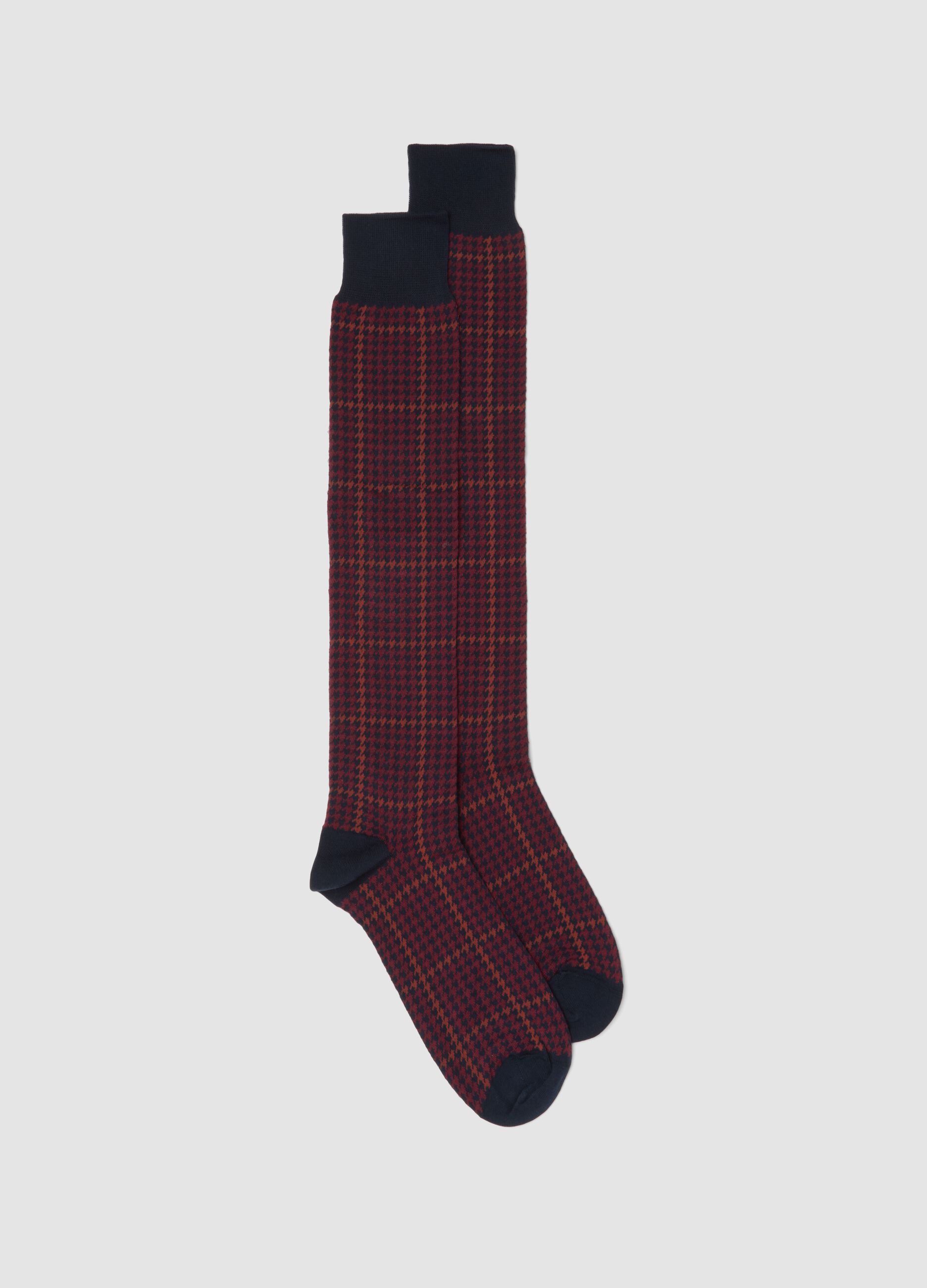 Navy blue long stretch-cotton socks