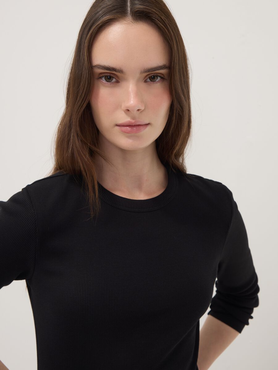 Black long-sleeve pure cotton T-shirt_0