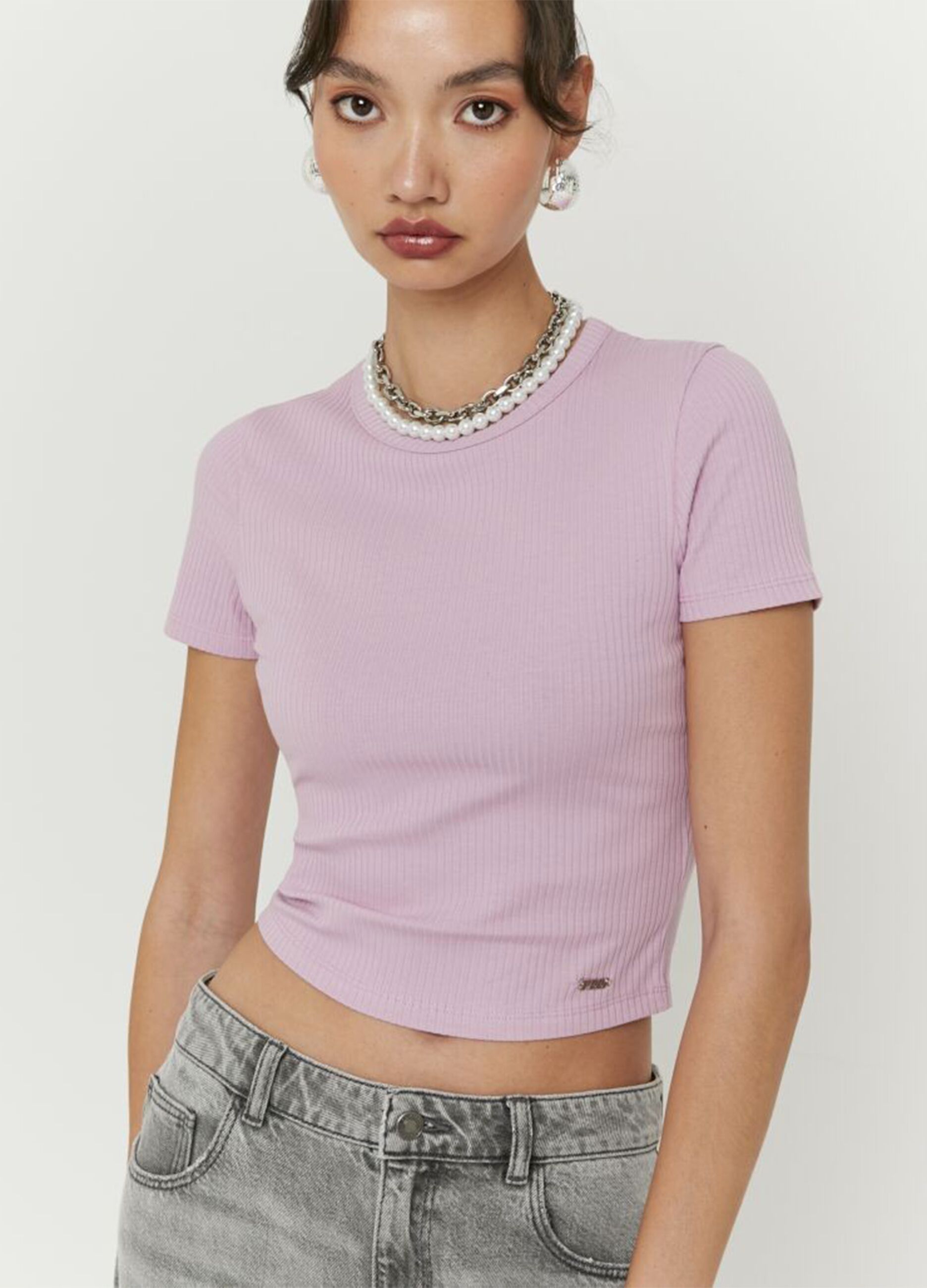 Pink stretch cotton t-shirt regular fit