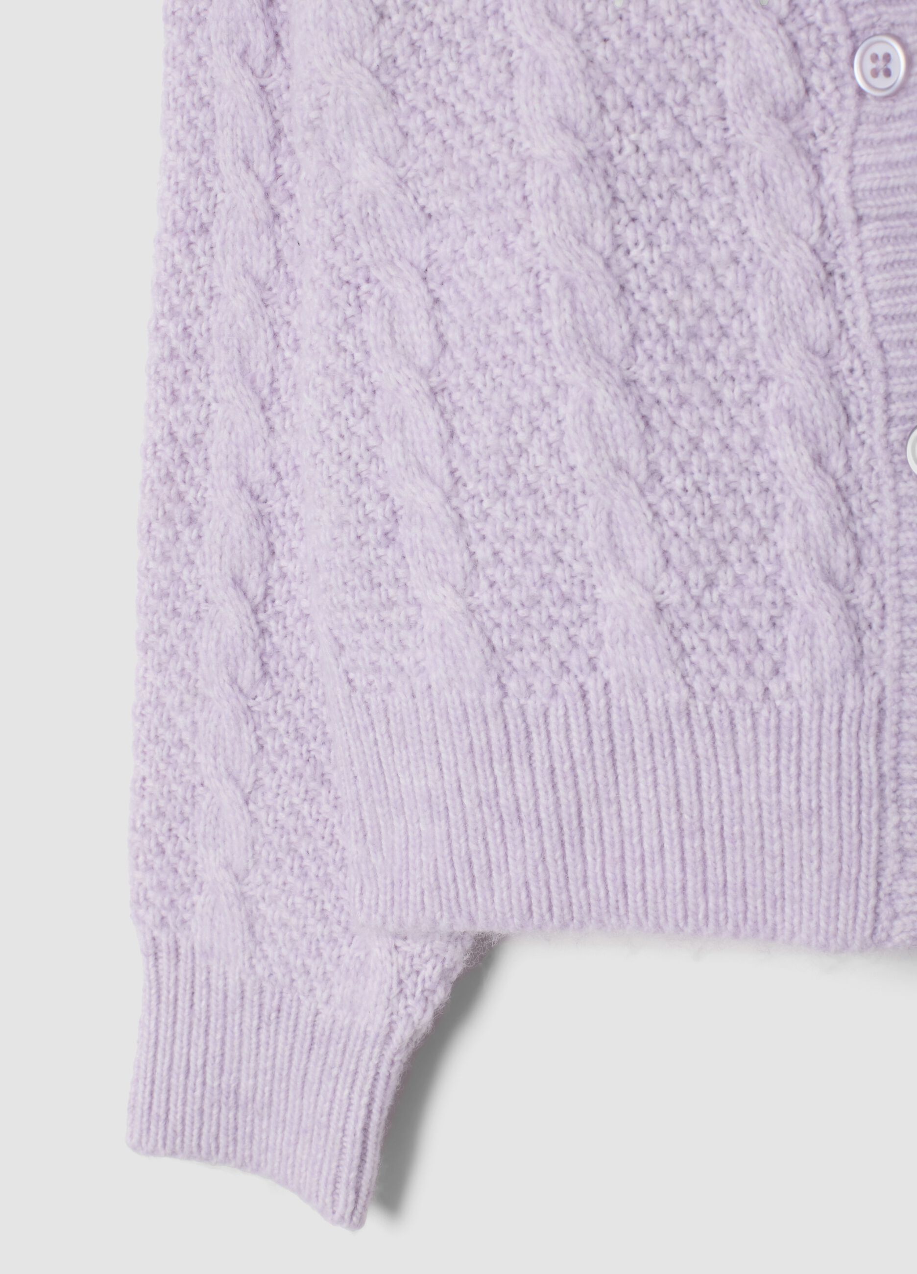 Purple cable-knit wool-blend cardigan with buttons, regular fit