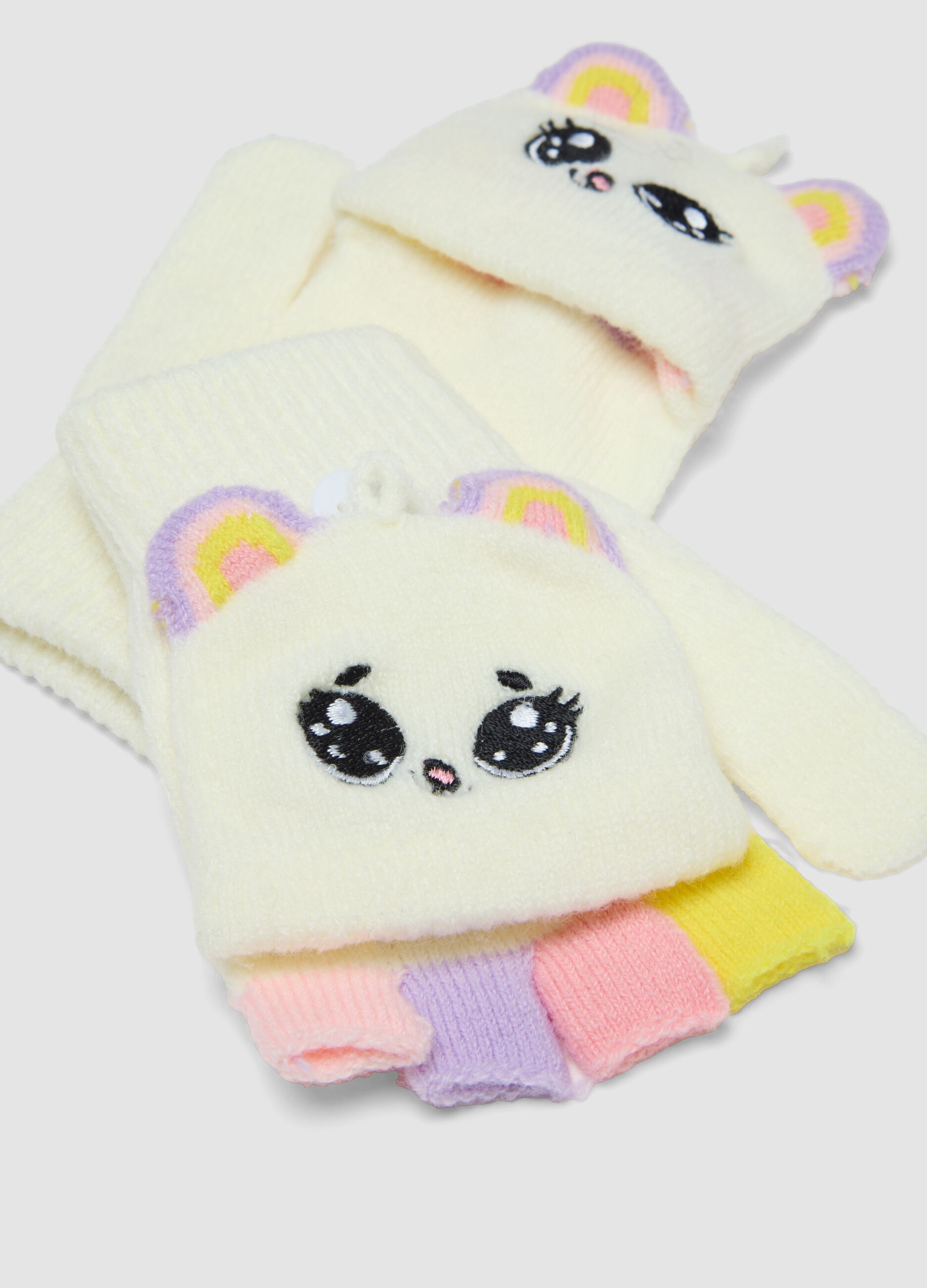 White stretch-fabric gloves with fold-over cuff